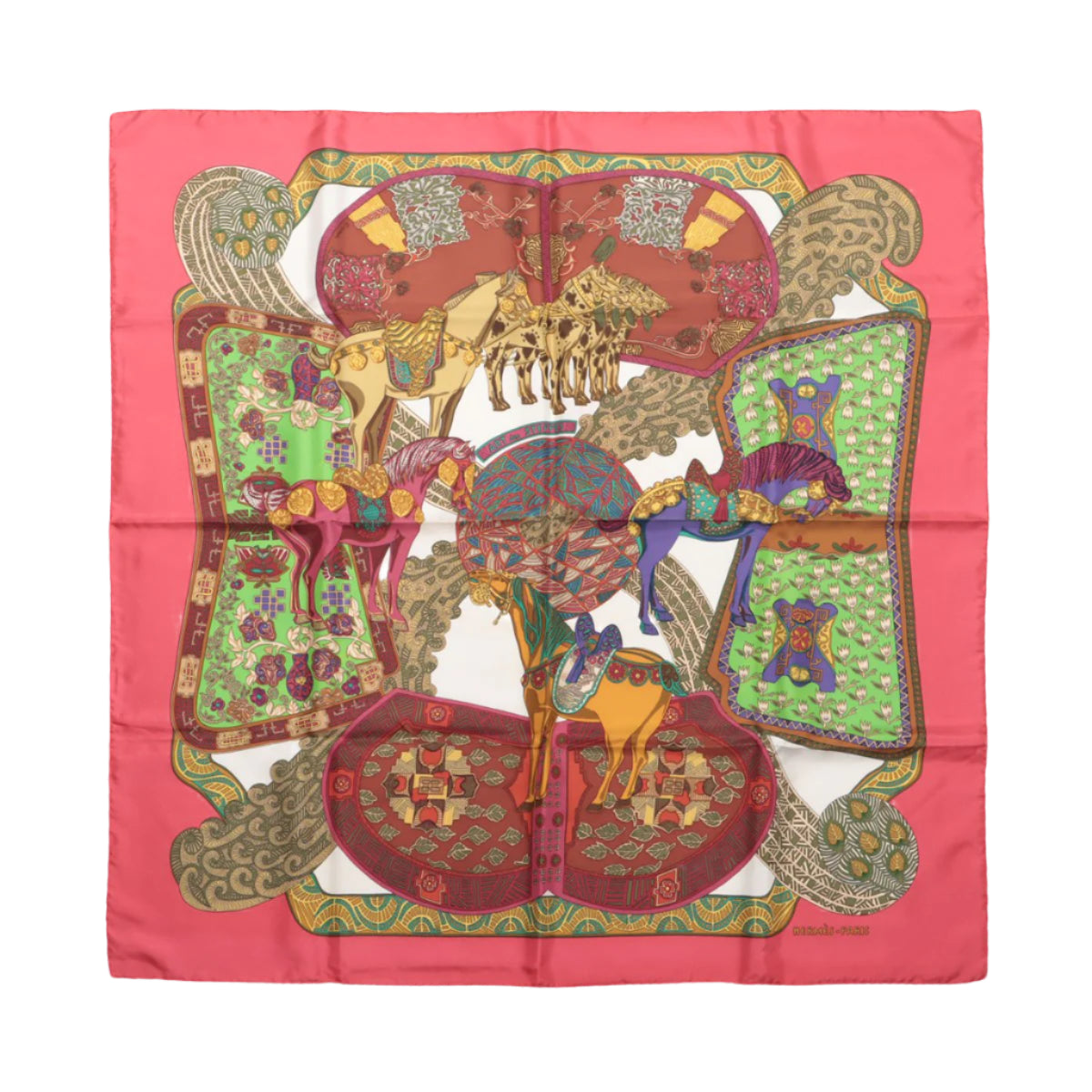Hermès Carré 90 "ART des STEPPES" Foulard 100% Soie en Rose