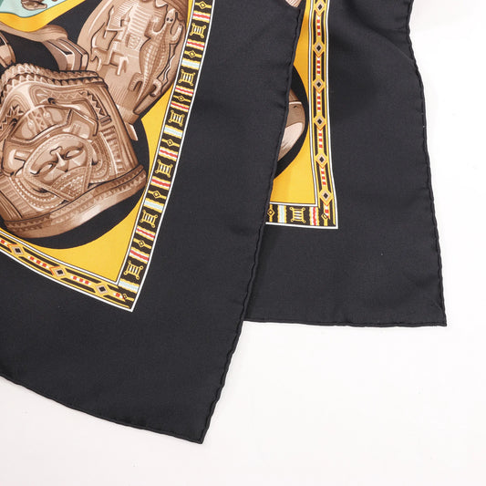 Hermès Carré 90 "Au Son du Tam Tam" Silk handkerchief in Black