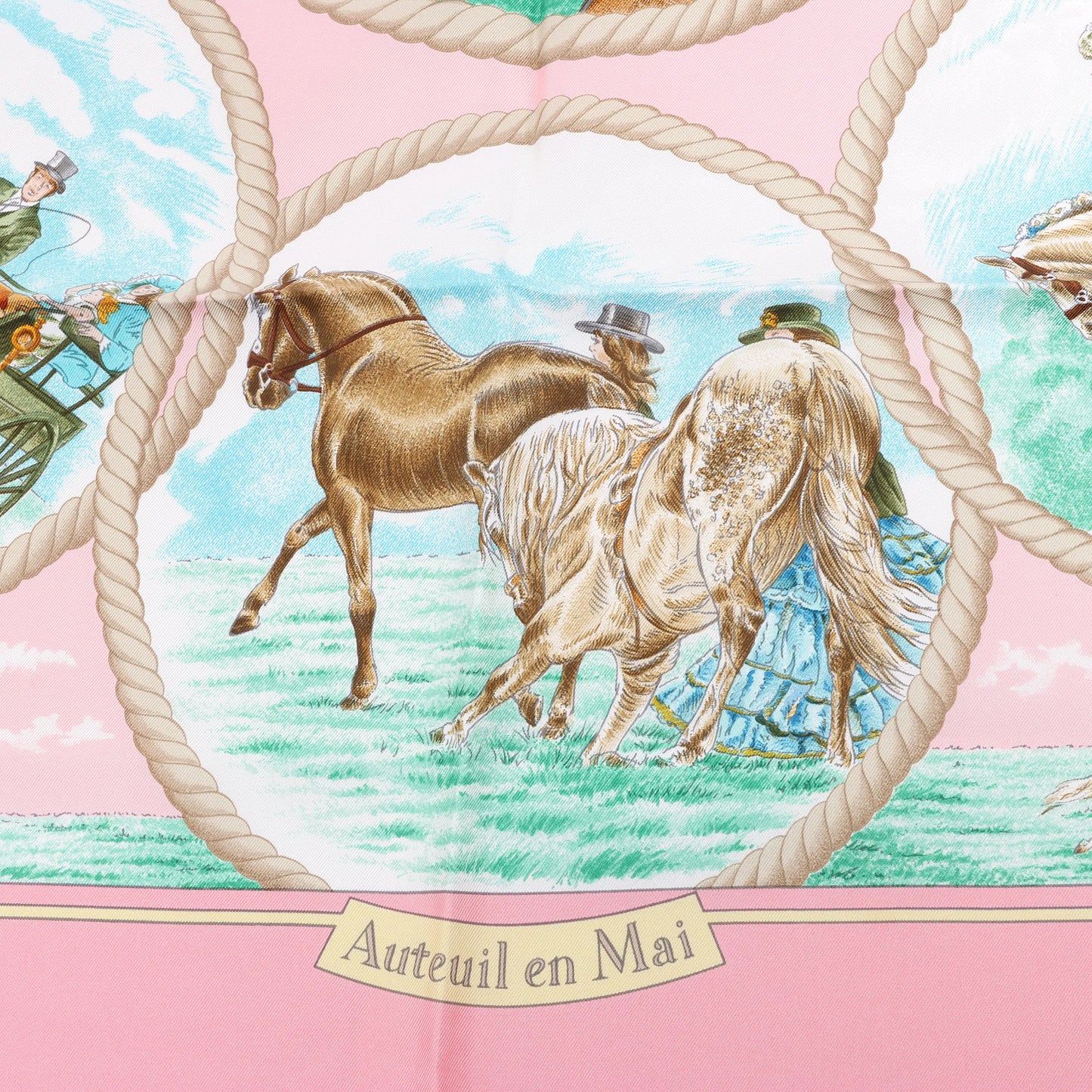 Hermès Carré 90 "Auteuil en Mai" Silk handkerchief in Pink