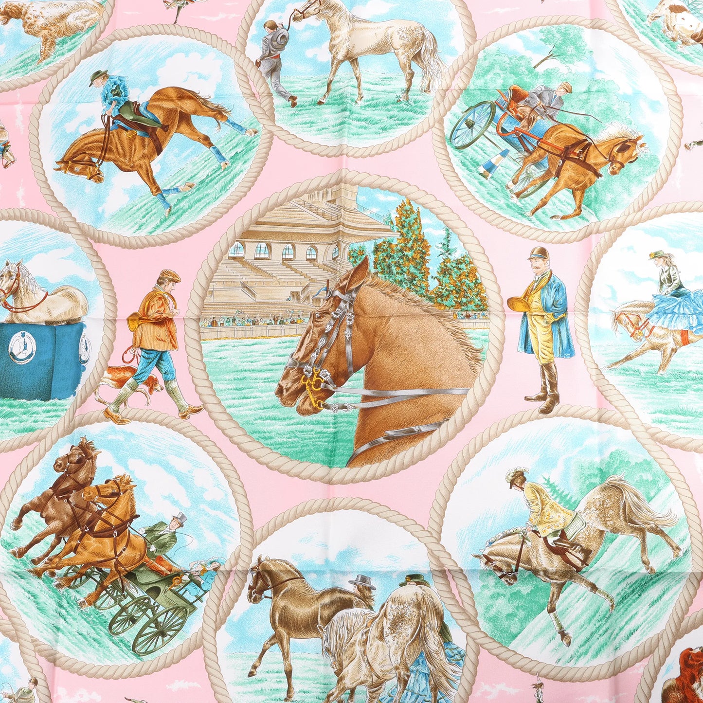 Hermès Carré 90 "Auteuil en Mai" Silk handkerchief in Pink