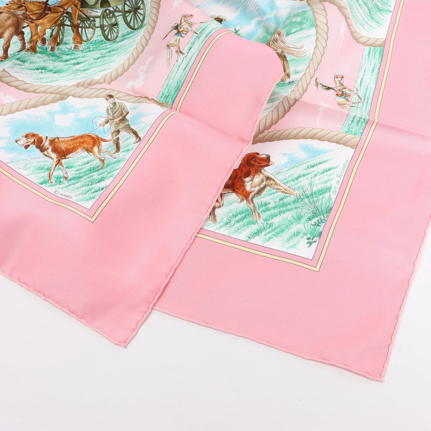 Hermès Carré 90 "Auteuil en Mai" Silk handkerchief in Pink