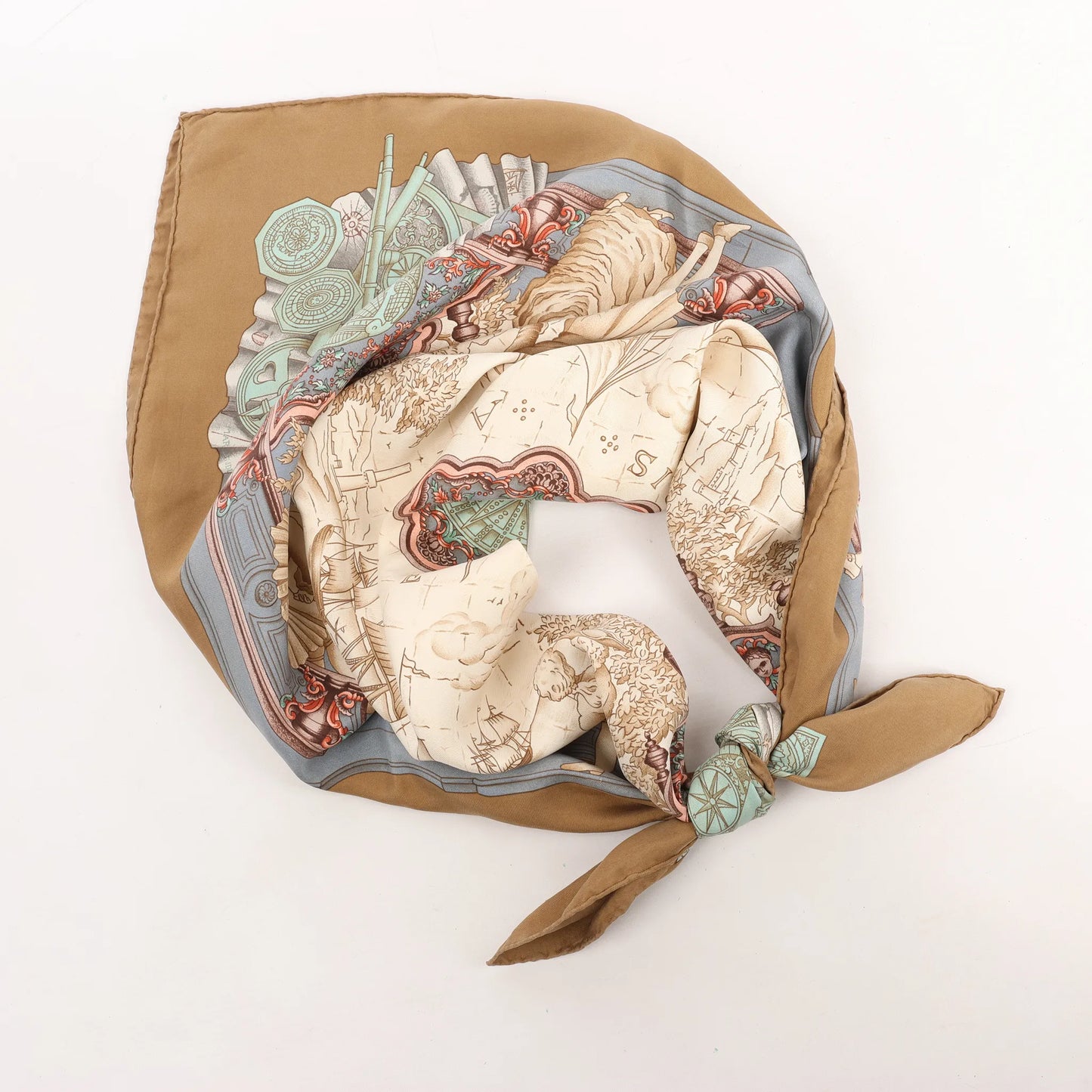 Hermès Carré 90 „Azulejos“ Seidentaschentuch in Braun