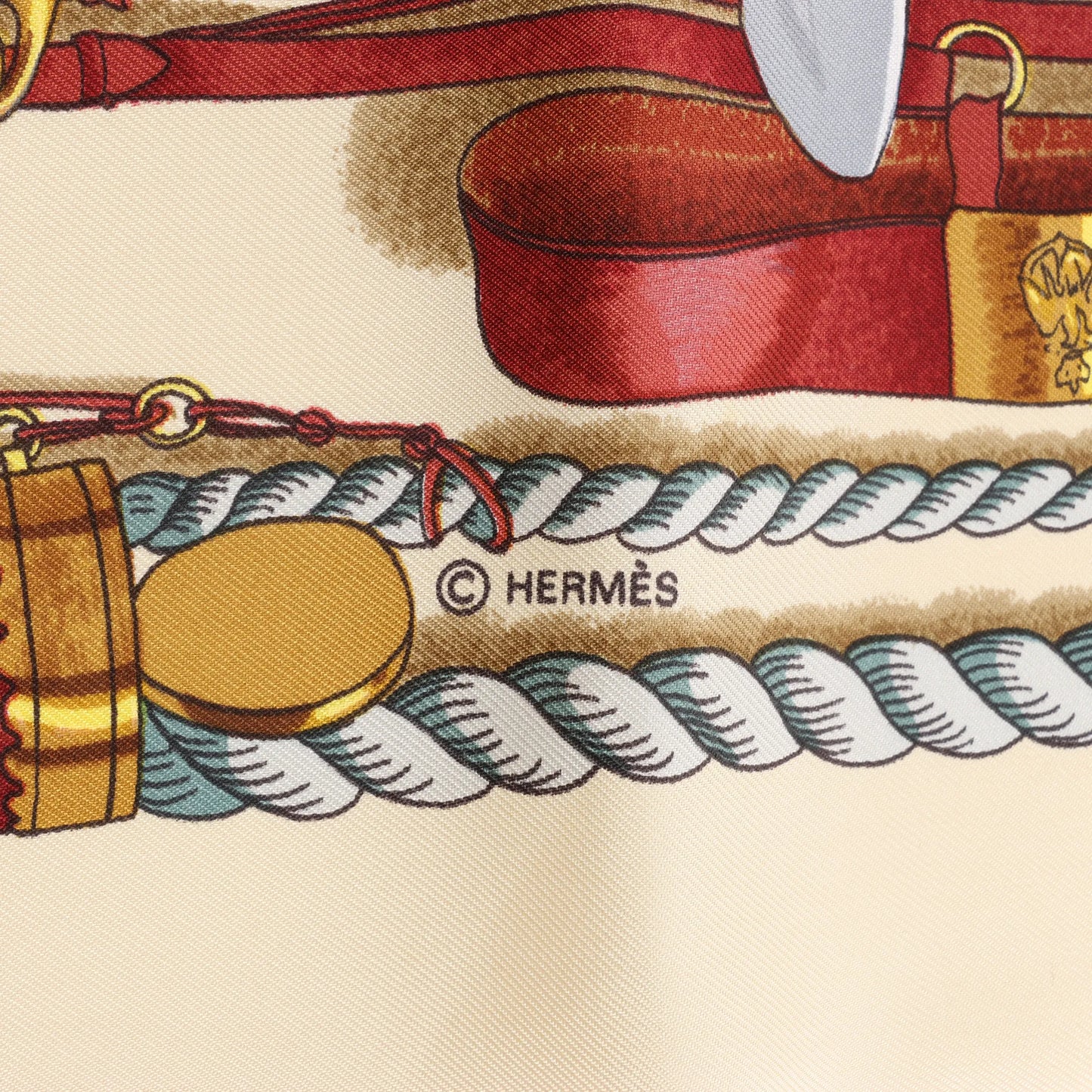 Hermès Carré 90 "BATEAU A VAPEUR DE JOUFFROY DABBANS 1784" Silk handkerchief in Beige