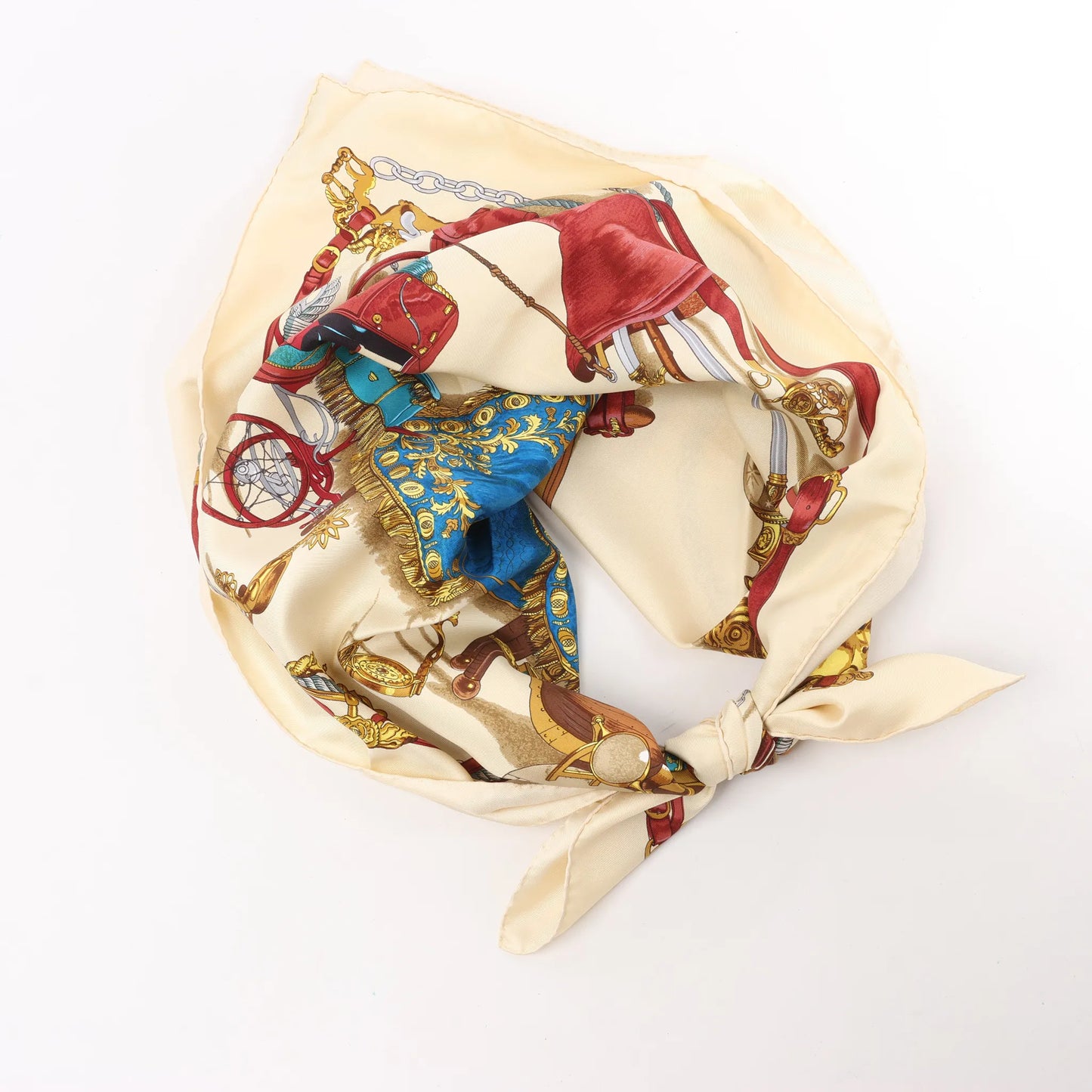 Hermès Carré 90 "BATEAU A VAPEUR DE JOUFFROY DABBANS 1784" Silk handkerchief in Beige