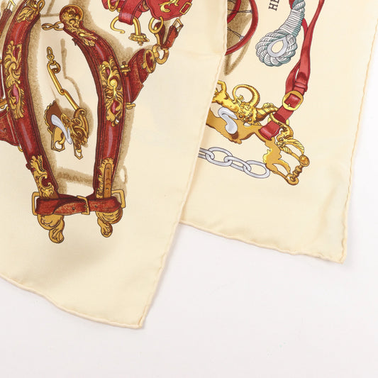 Hermès Carré 90 "BATEAU A VAPEUR DE JOUFFROY DABBANS 1784" Silk handkerchief in Beige