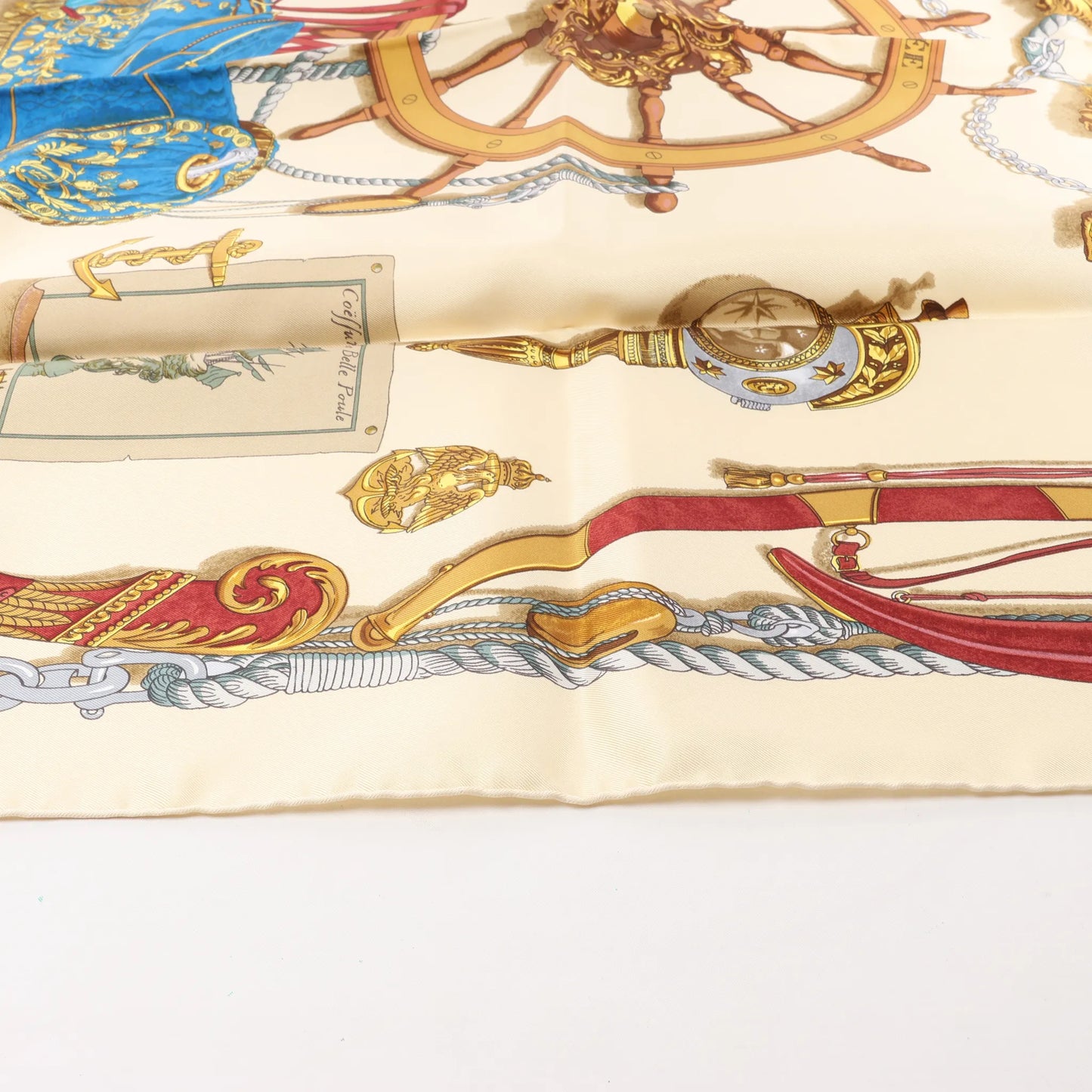 Hermès Carré 90 "BATEAU A VAPEUR DE JOUFFROY DABBANS 1784" Silk handkerchief in Beige