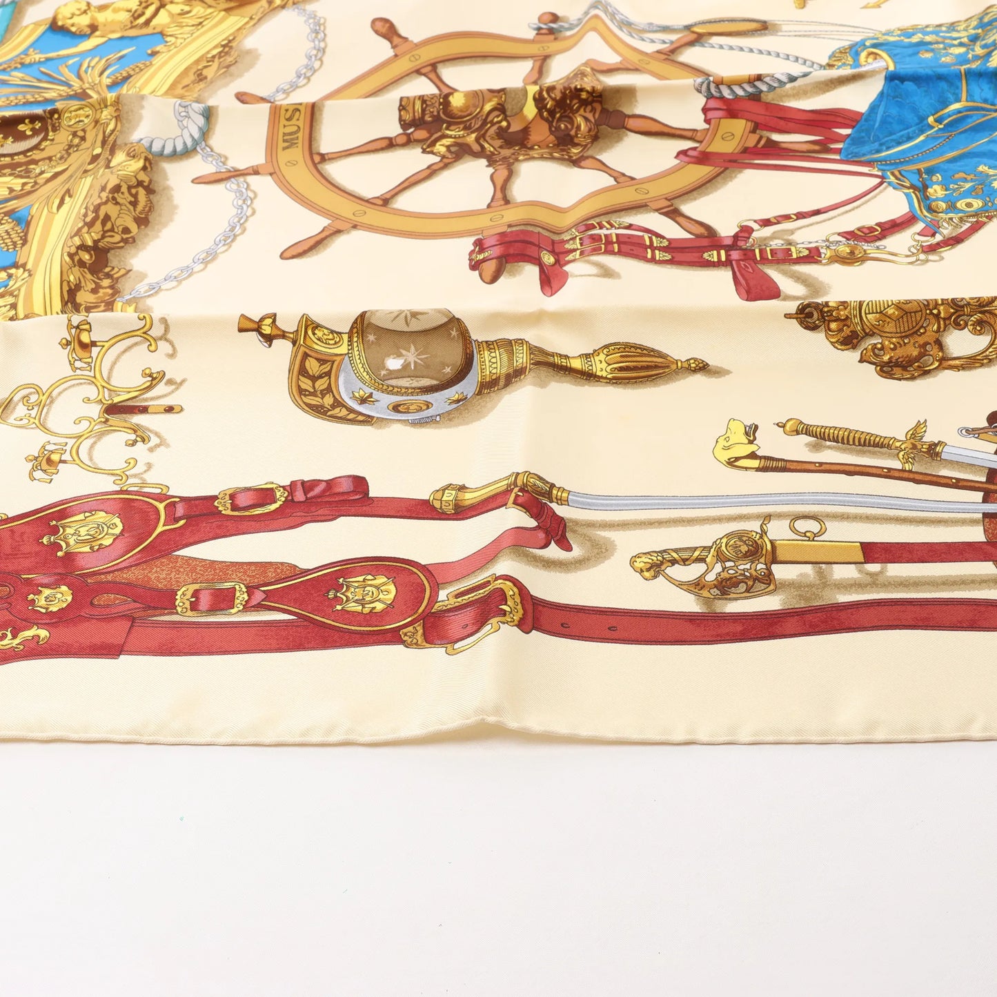 Hermès Carré 90 "BATEAU A VAPEUR DE JOUFFROY DABBANS 1784" Silk handkerchief in Beige