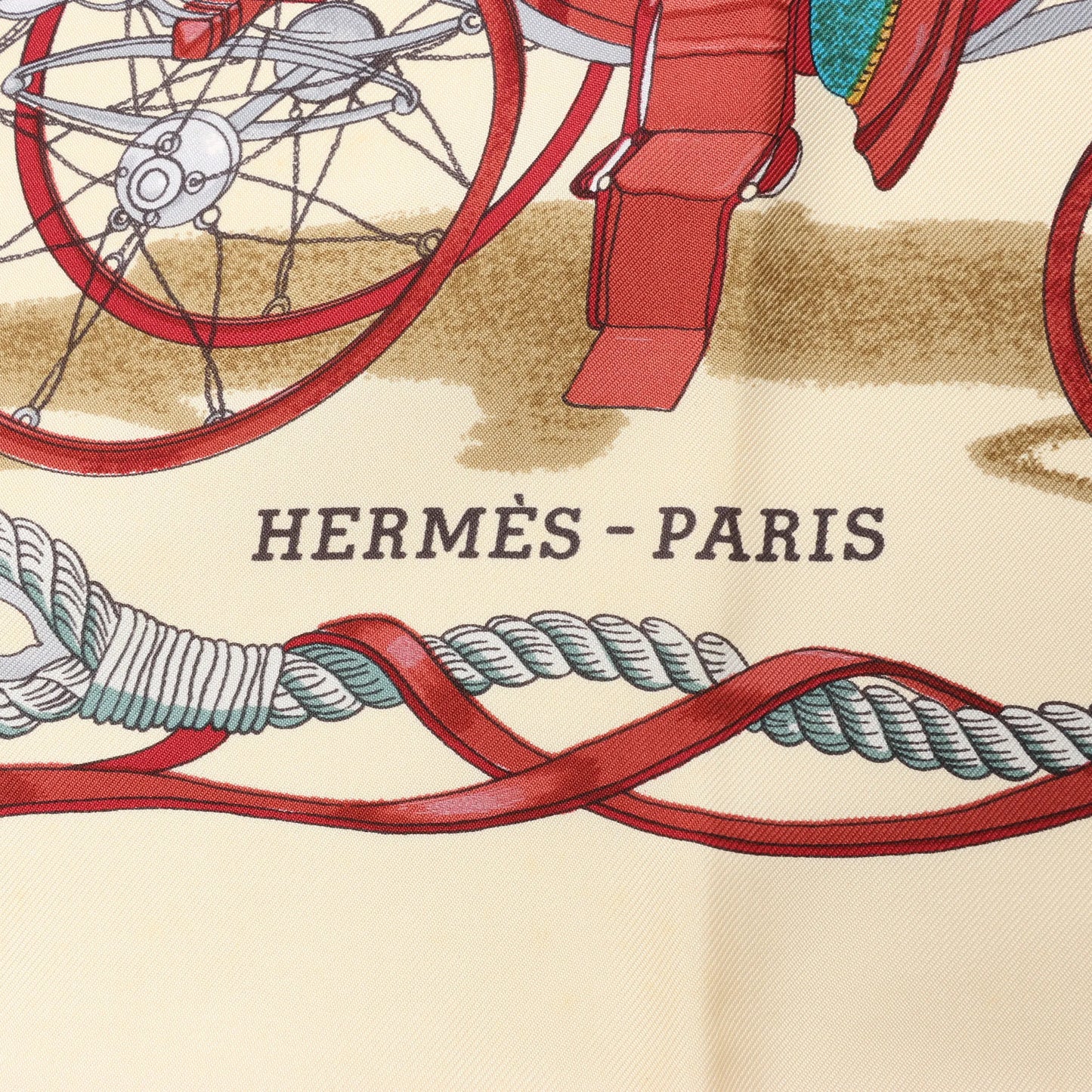 Hermès Carré 90 "BATEAU A VAPEUR DE JOUFFROY DABBANS 1784" Silk handkerchief in Beige