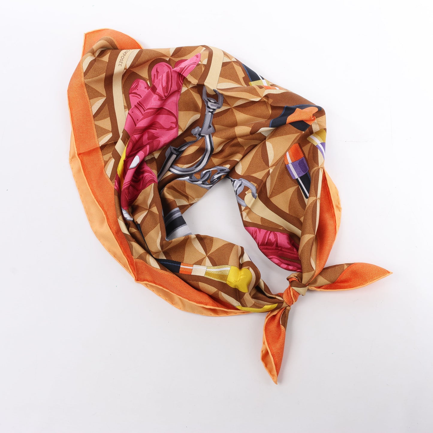 Hermès Carré 90 "BEAUTE COMPOSEE" Silk handkerchief in Orange