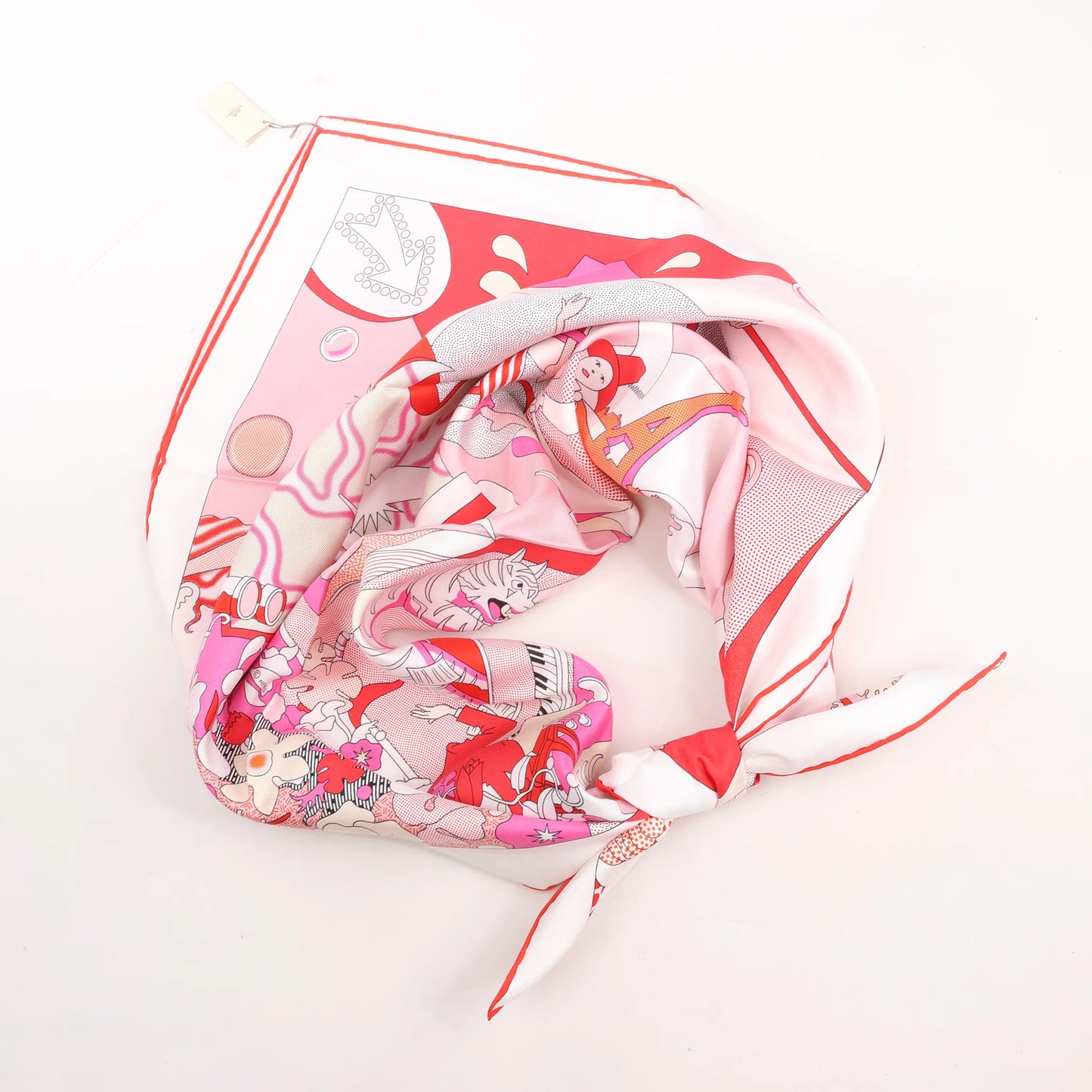 Hermès Carré 90 "CA DECOIFFE" Silk handkerchief in Pink