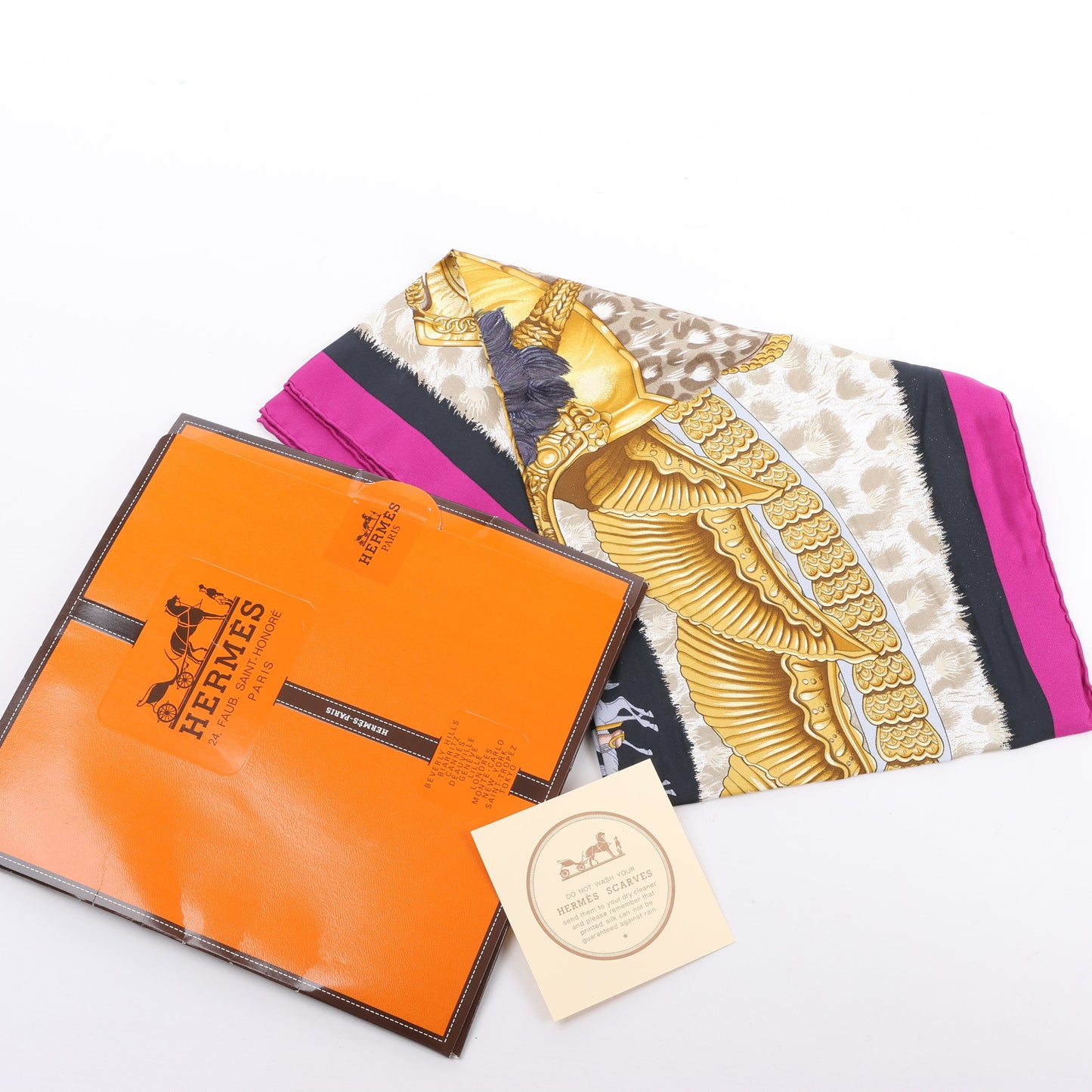 Hermès Carré 90 "CASQUES et PLUMETS" 100% Silk Scarf in Purple