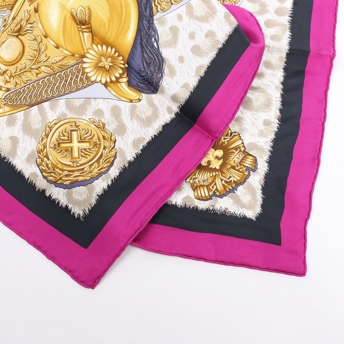 Hermès Carré 90 "CASQUES et PLUMETS" 100% Silk Scarf in Purple