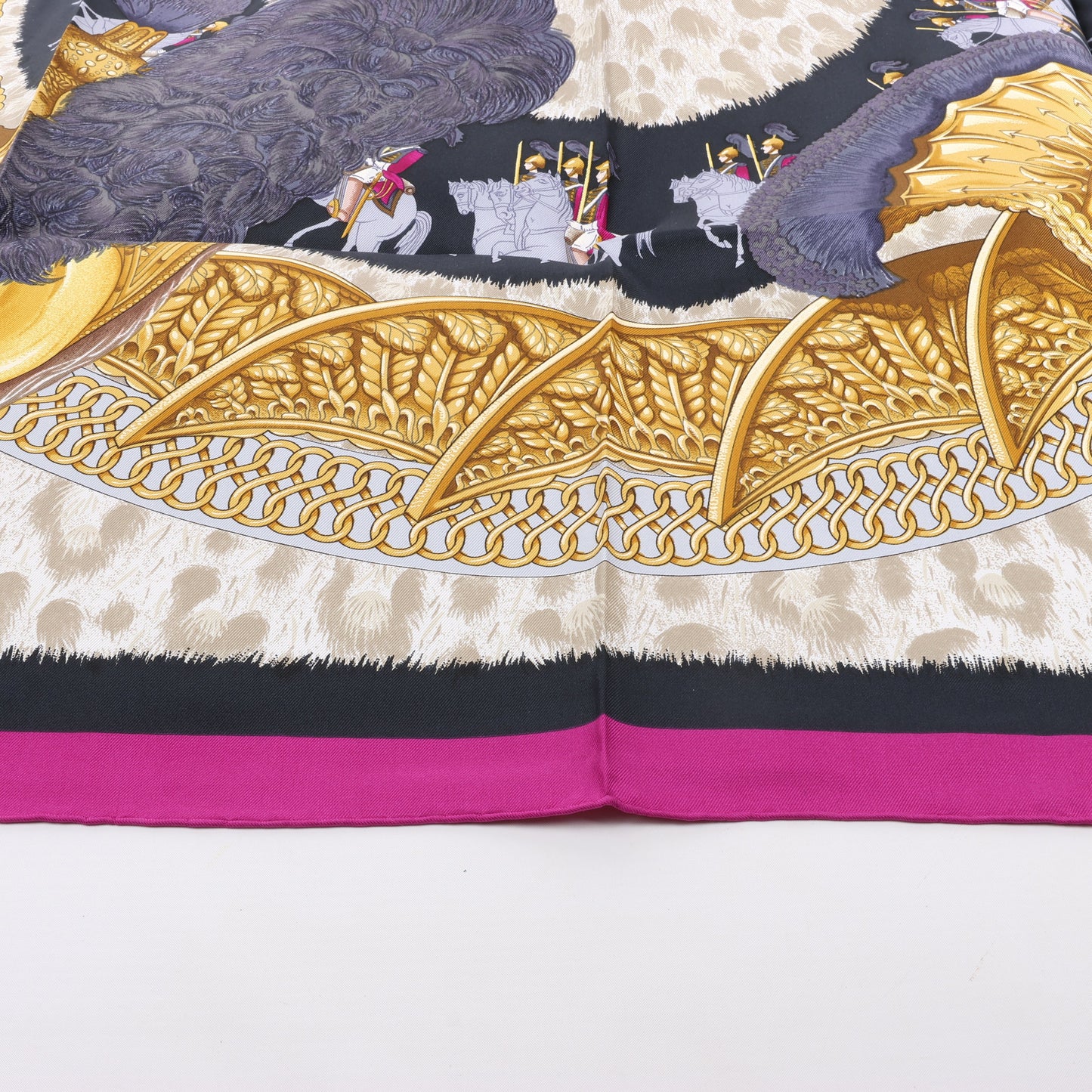 Hermès Carré 90 "CASQUES et PLUMETS" 100% Silk Scarf in Purple