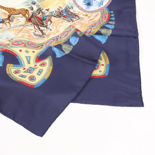 Hermès Carré 90 "CAVALIERS PEULS" Silk handkerchief in Navy Blue