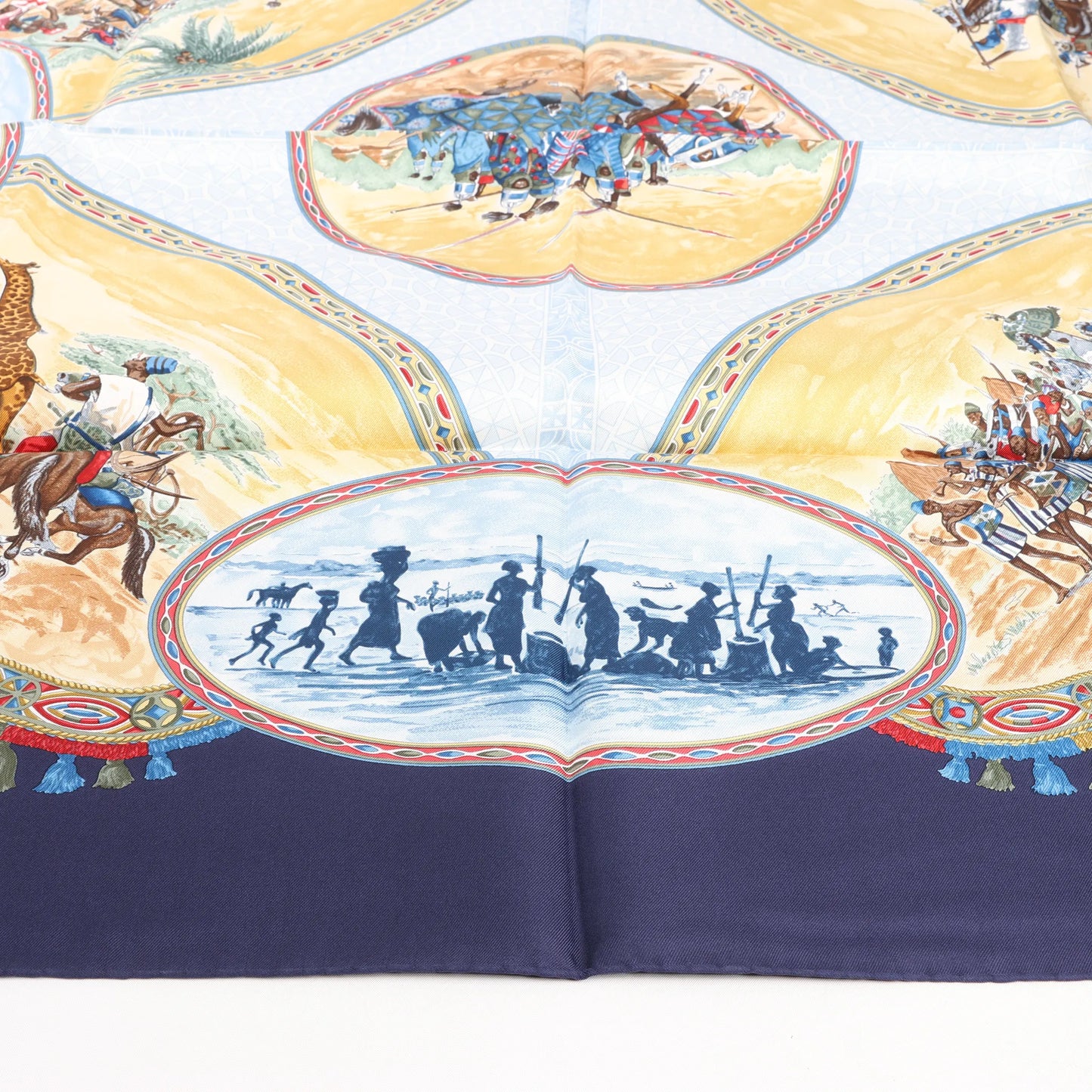 Hermès Carré 90 "CAVALIERS PEULS" Silk handkerchief in Navy Blue