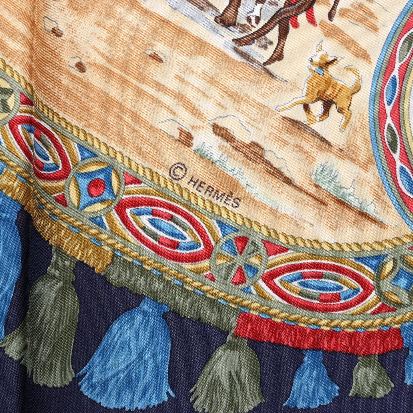 Hermès Carré 90 "CAVALIERS PEULS" Silk handkerchief in Navy Blue