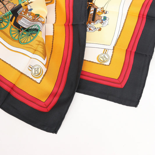 Hermès Carré 90 "Carriage and Hat" Silk handkerchief in Black x Orange