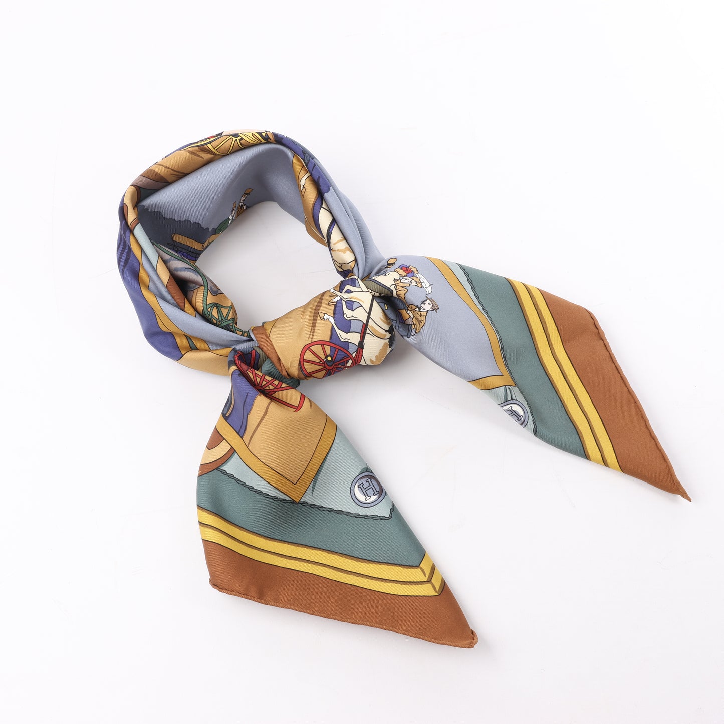 Hermès Carré 90 "Carriage and hat" 100% Silk Scarf in Brown