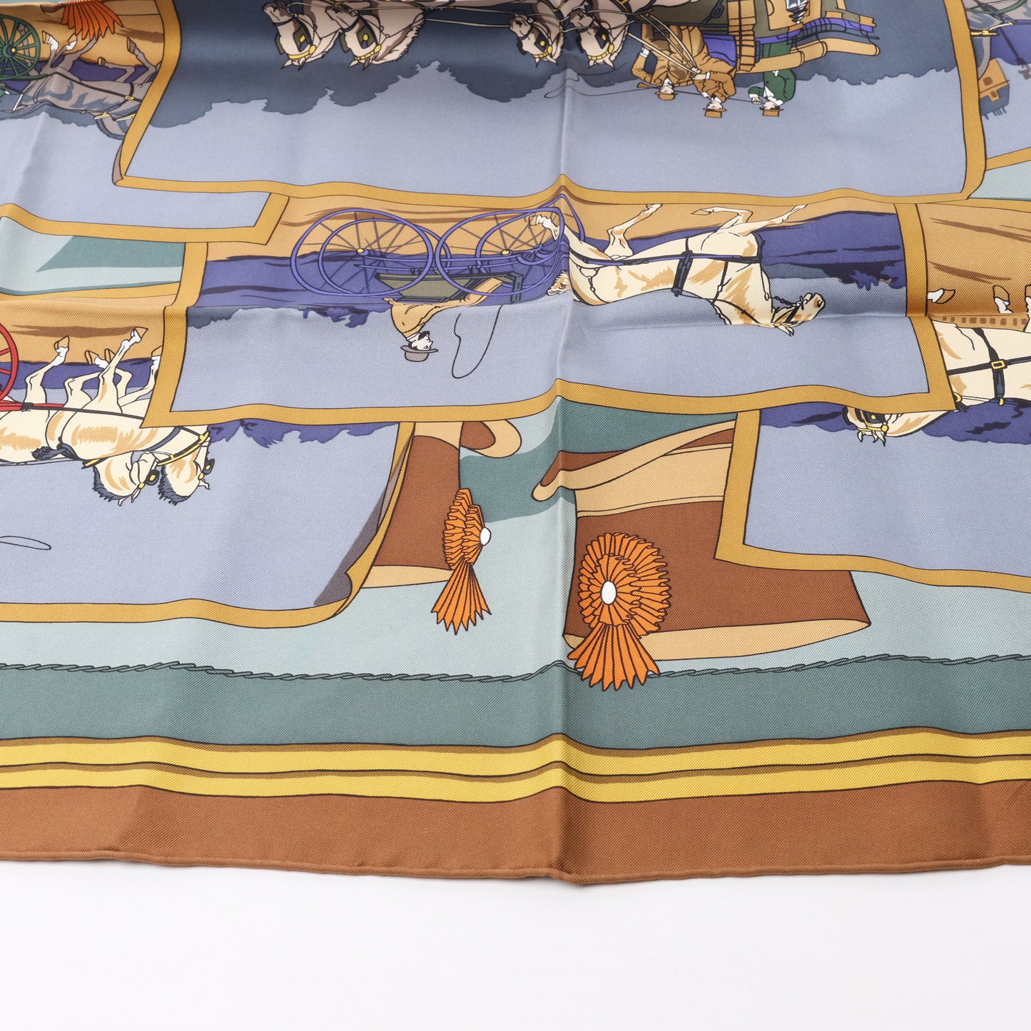 Hermès Carré 90 "Carriage and hat" 100% Silk Scarf in Brown