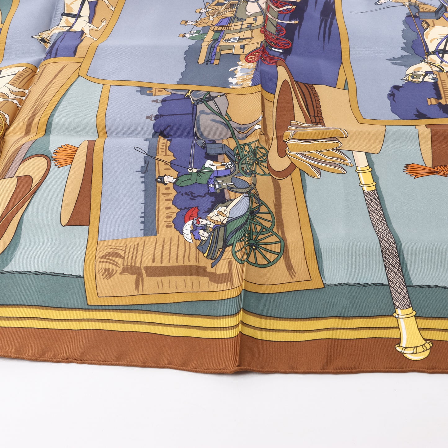 Hermès Carré 90 "Carriage and hat" 100% Silk Scarf in Brown
