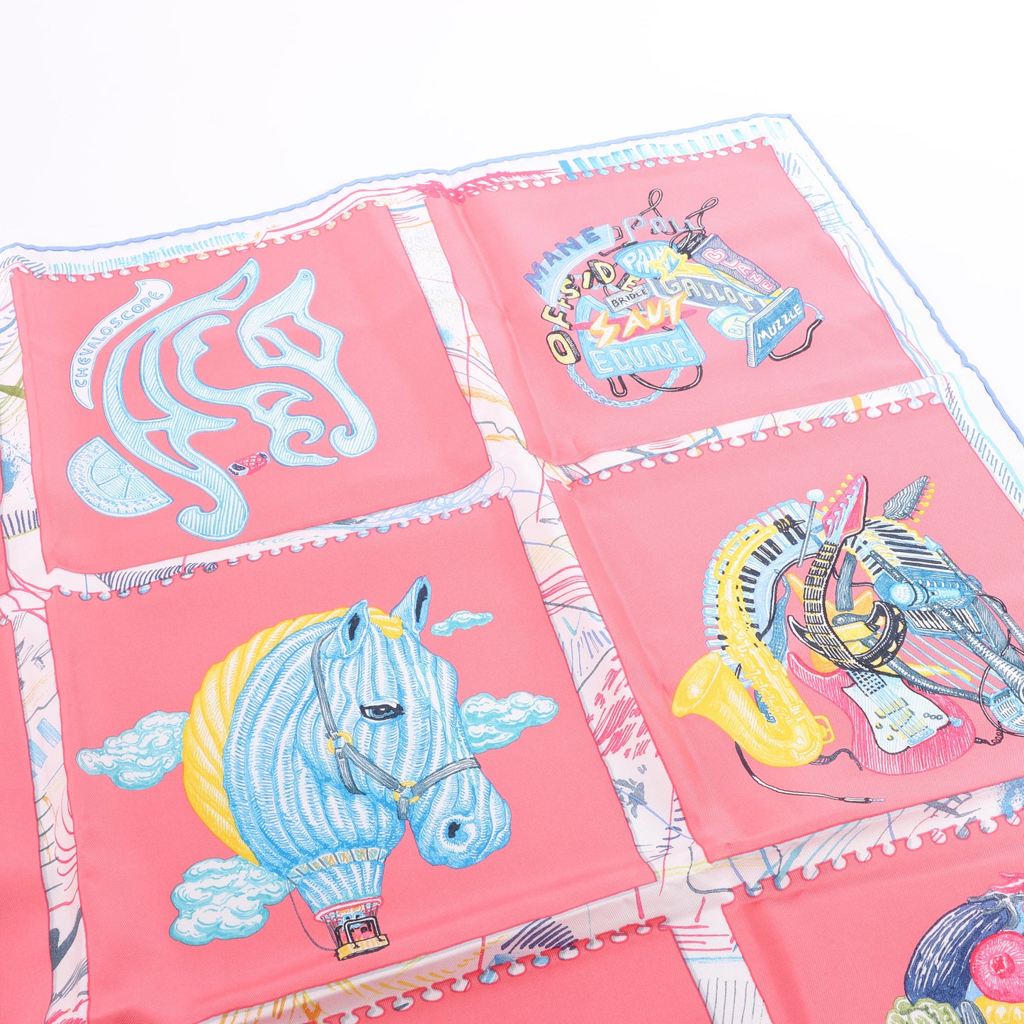 Carré Hermès Carré 90 « Chevaloscope » 100 % soie rose