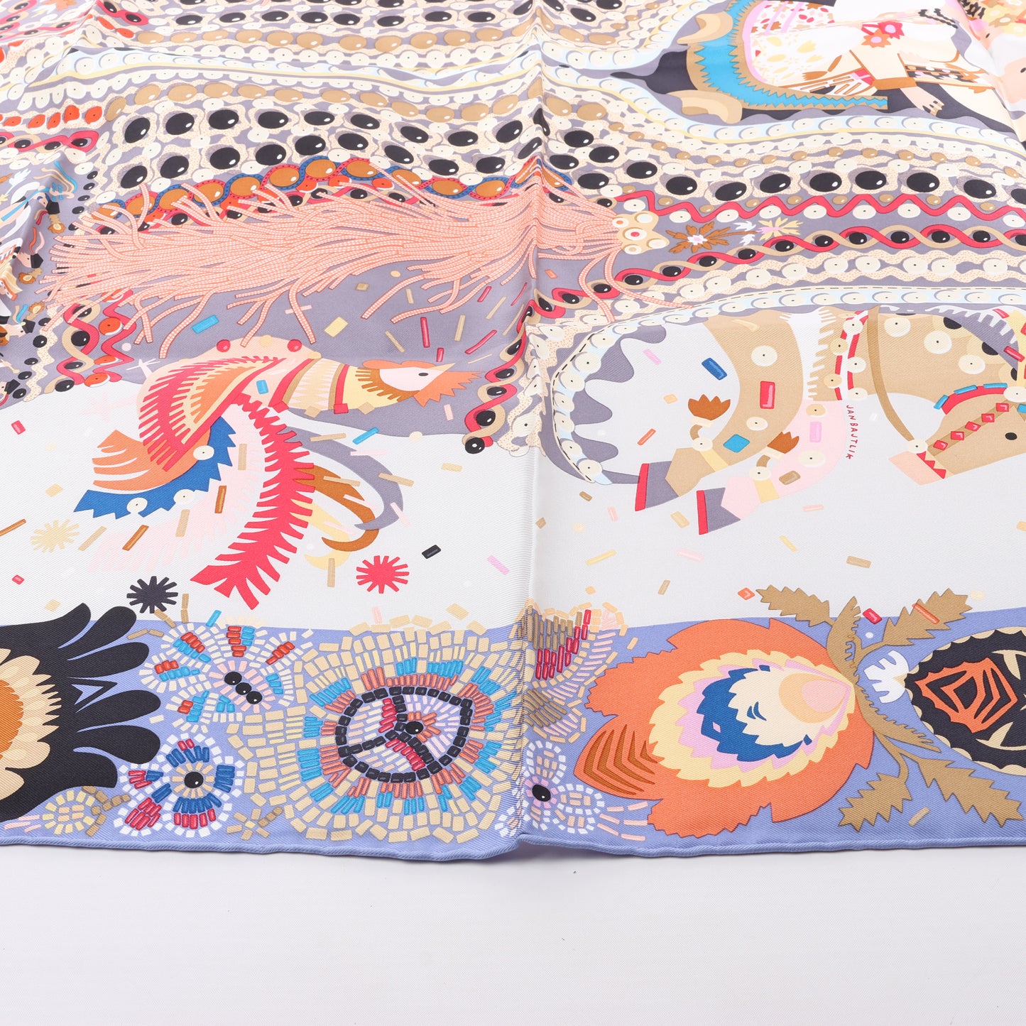 Hermès Carré 90 "Costume de Fete" 100% Silk Scarf in Purple