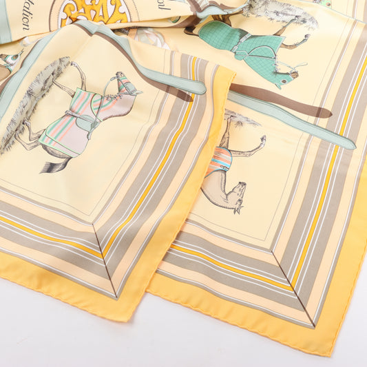 Hermès Carré 90 "Couvertures Et Tenues de Jour Pocket Square" 100% Silk Scarf in Beige