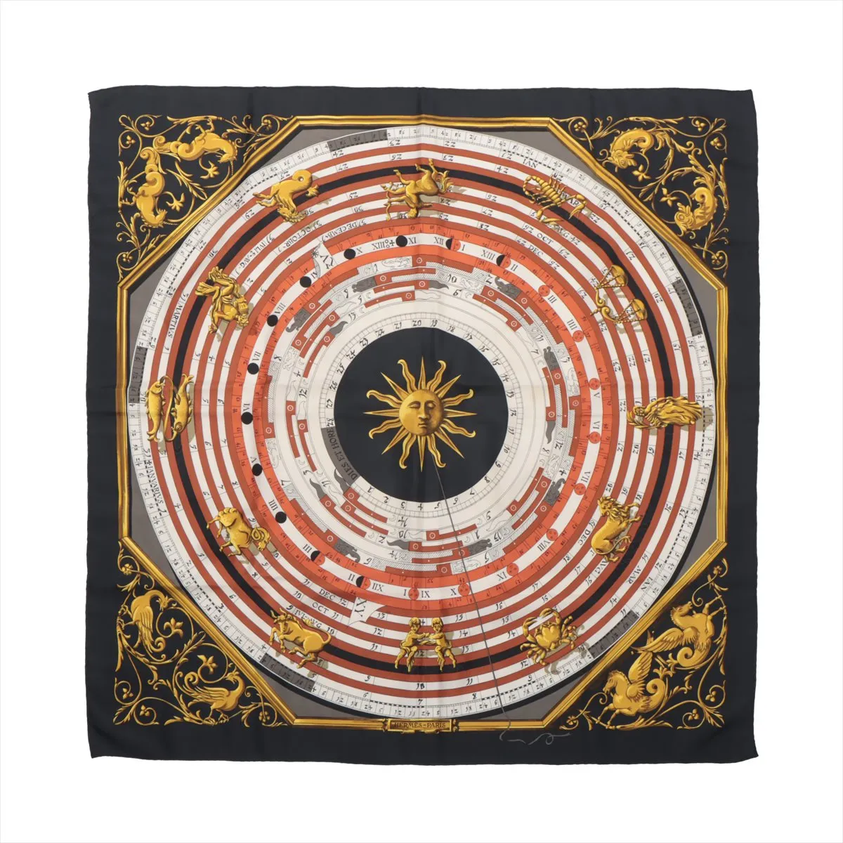 Hermès Carré 90 " DIES ET HORE" Silk handkerchief in Black