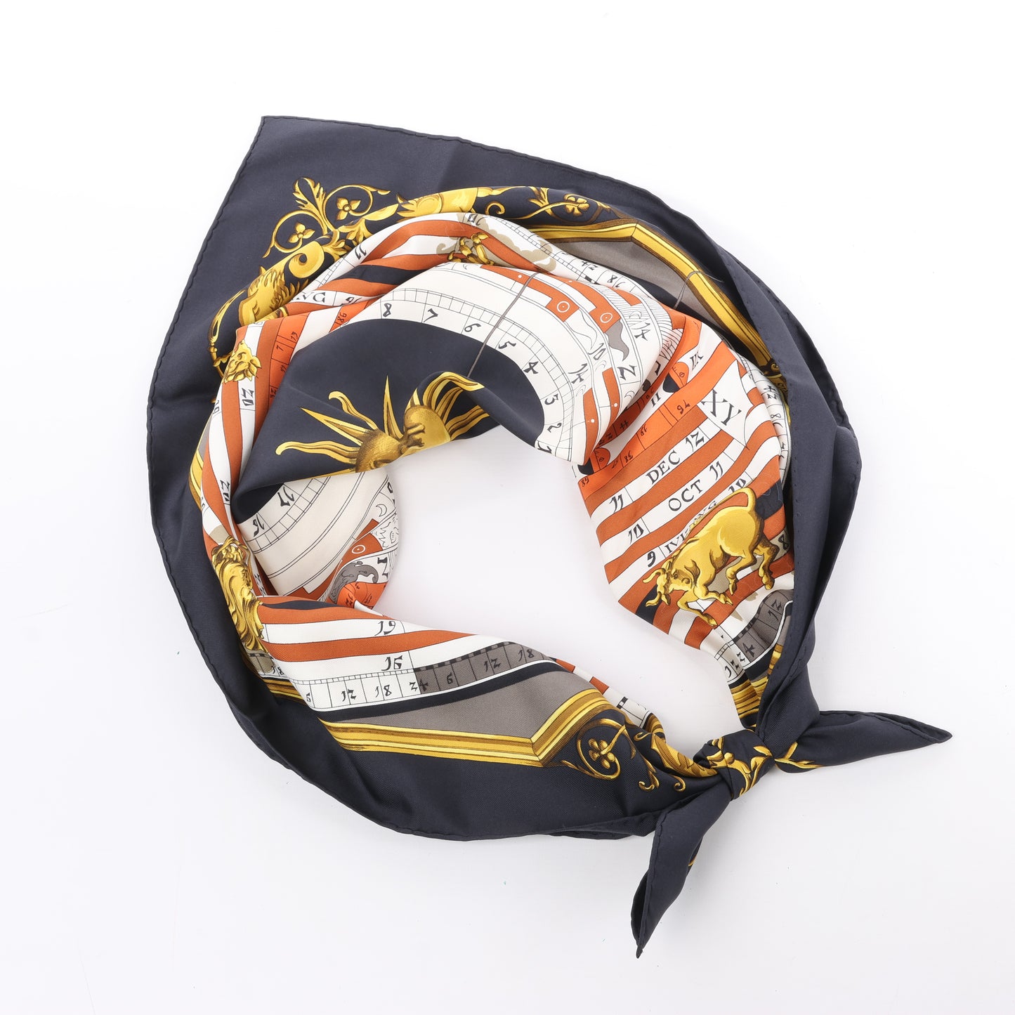 Hermès Carré 90 " DIES ET HORE" Silk handkerchief in Black
