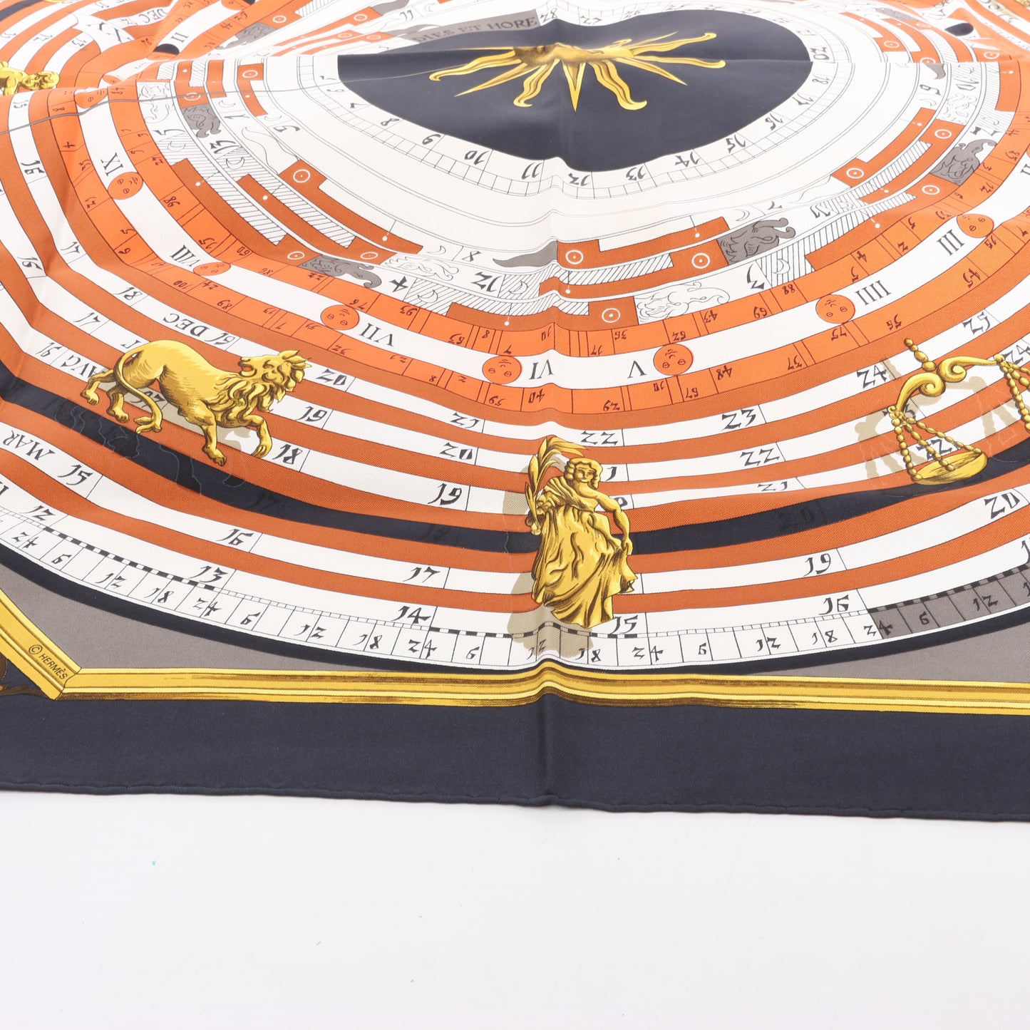 Hermès Carré 90 " DIES ET HORE" Silk handkerchief in Black