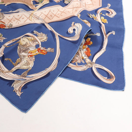 Hermès Carré 90 "ECOLE PORTUGAISE D'ART EQUESTRE" Mouchoir en Soie Bleu Marine