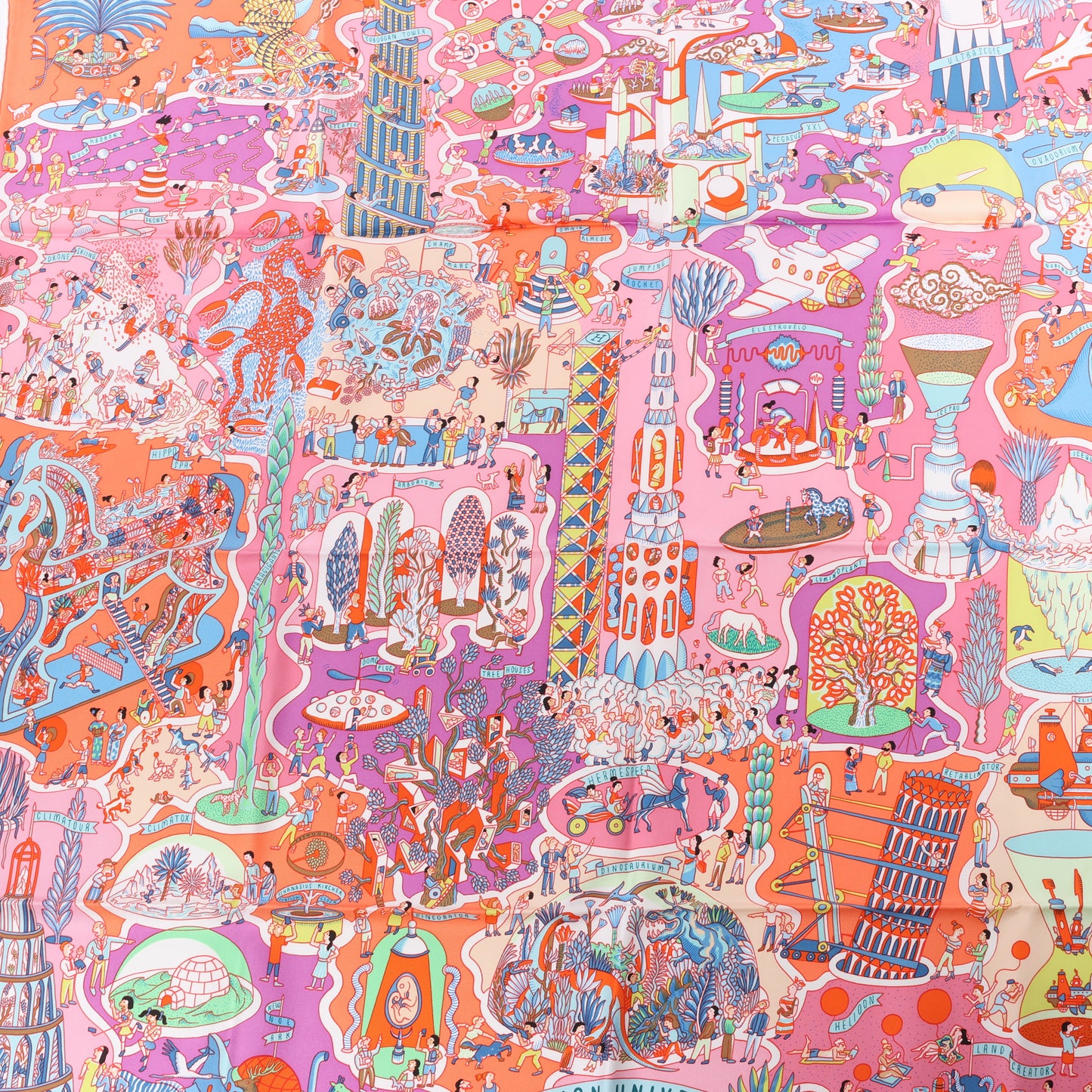 Hermès Carré 90 "Exposition Universelle" Foulard 100% Soie en Rose