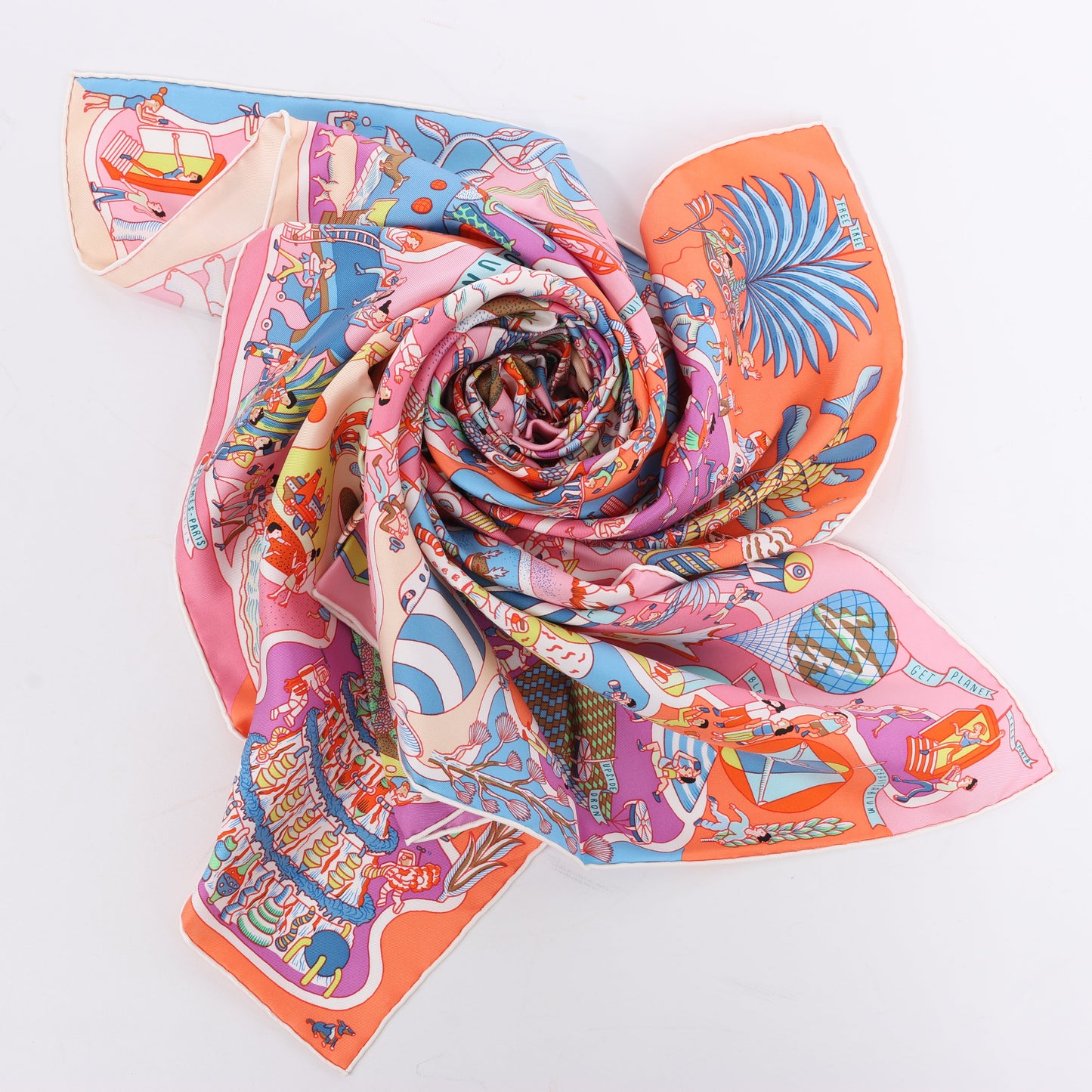Hermès Carré 90 "Exposition Universelle" Foulard 100% Soie en Rose