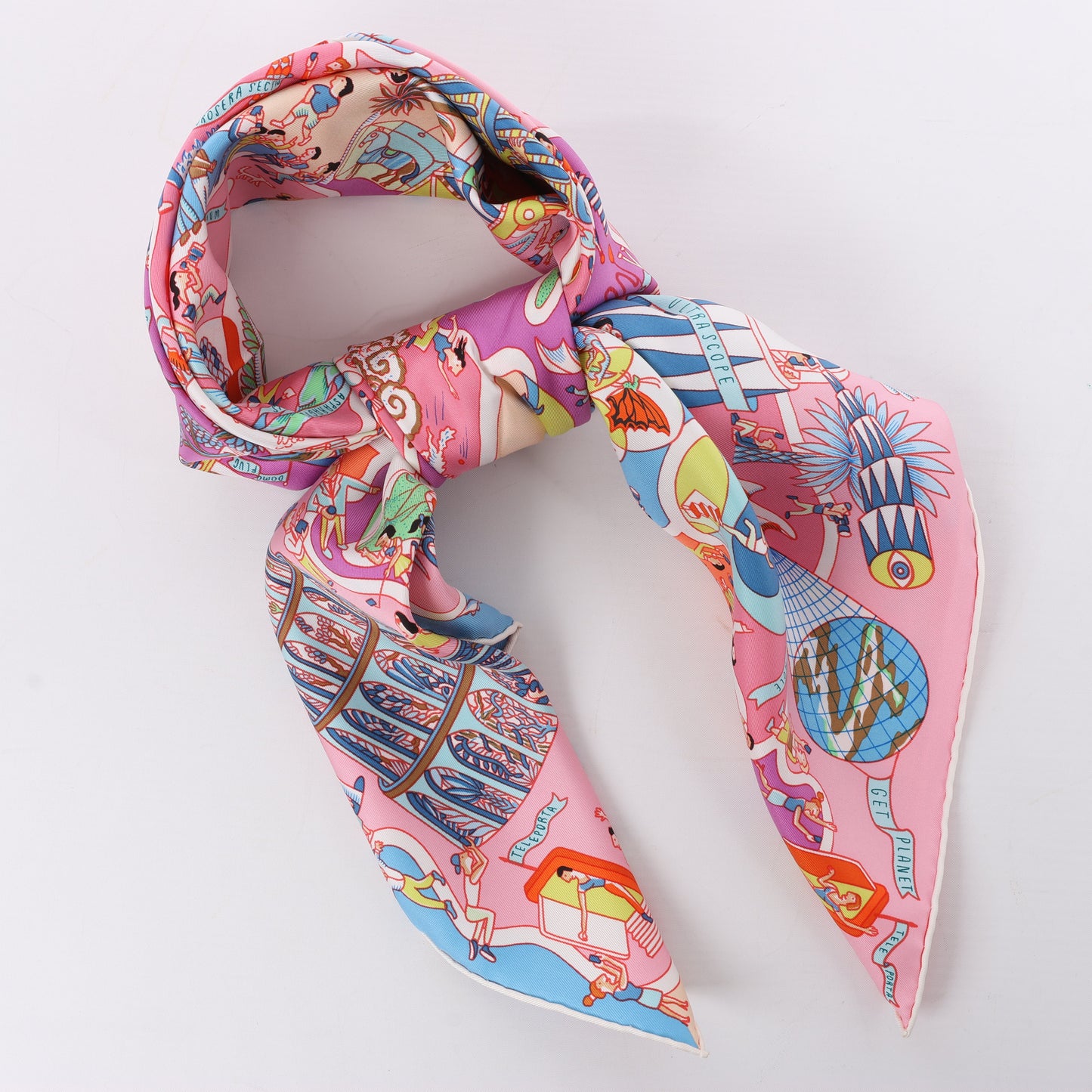 Hermès Carré 90 "Exposition Universelle" Foulard 100% Soie en Rose