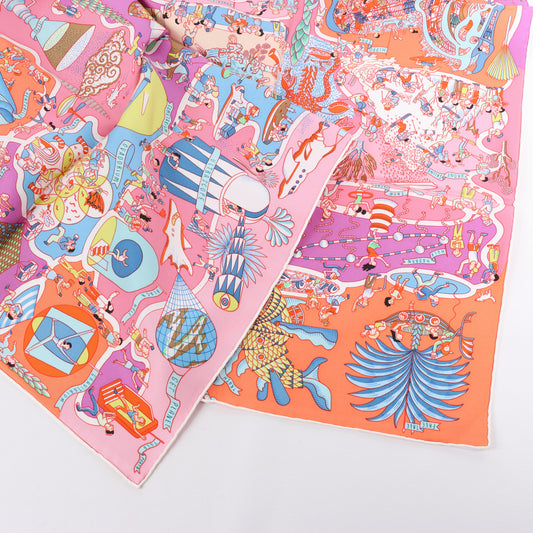 Hermès Carré 90 "Exposition Universelle" 100% Silk Scarf in Pink