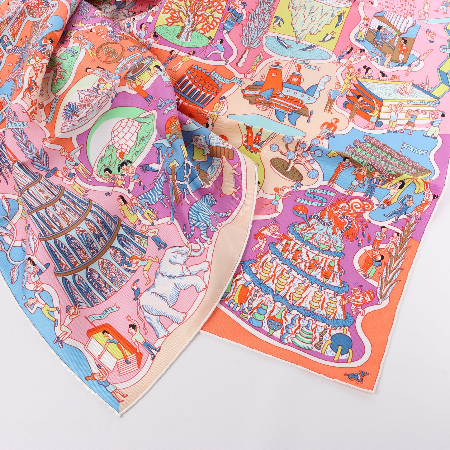 Hermès Carré 90 "Exposition Universelle" Foulard 100% Soie en Rose