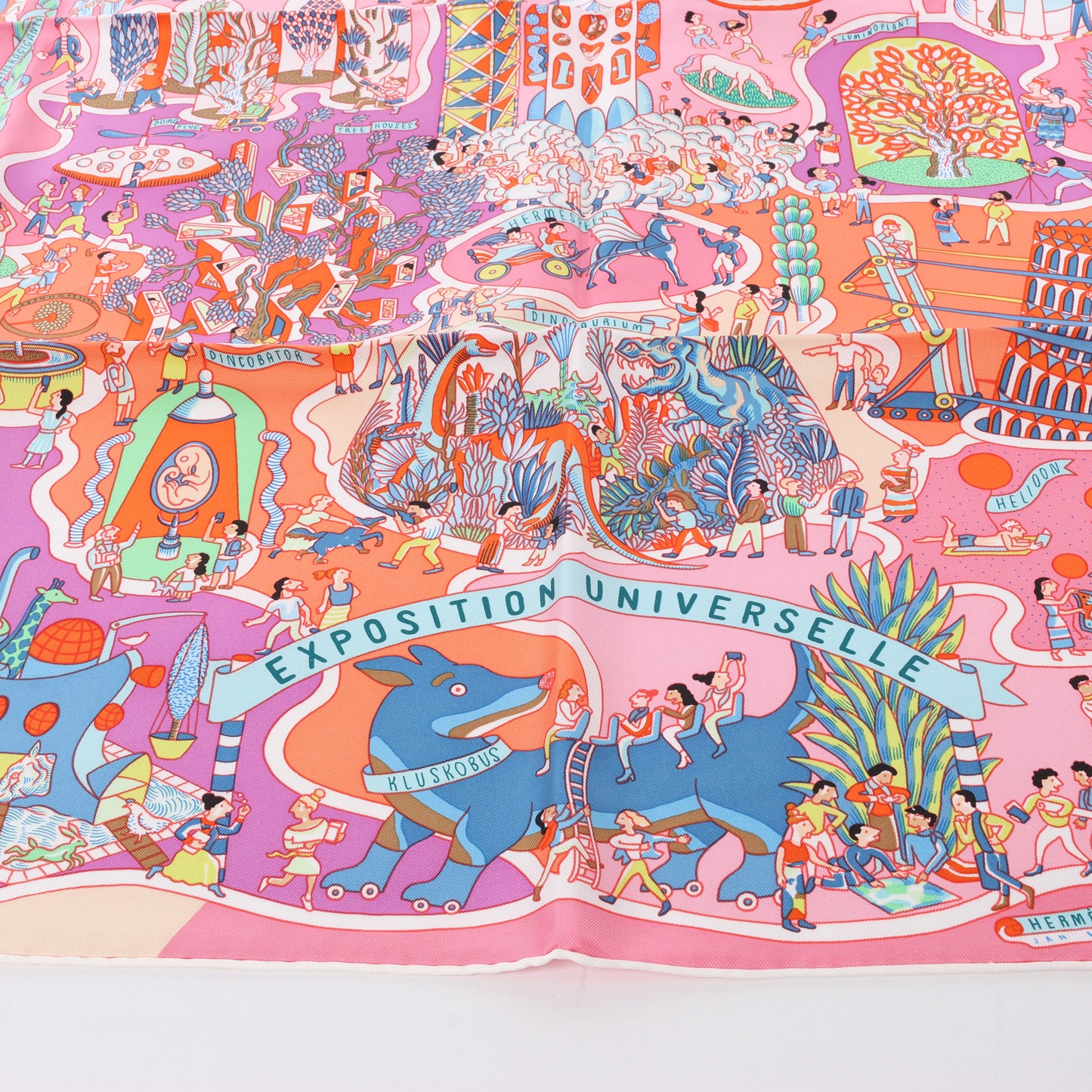 Hermès Carré 90 "Exposition Universelle" Foulard 100% Soie en Rose