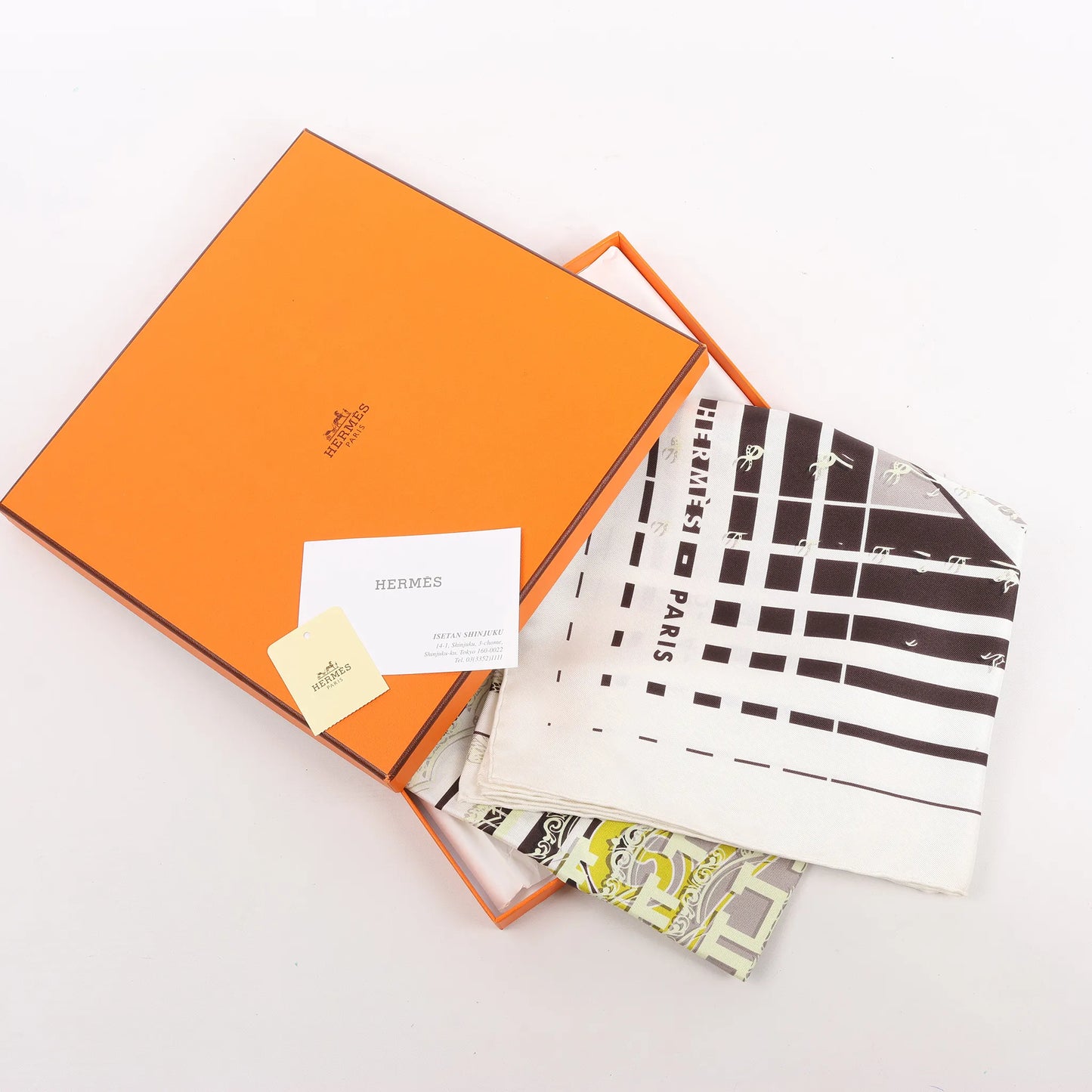 Hermès Carré 90 "FAUBOURG SECONDE" Silk handkerchief in Yellow x Black x White