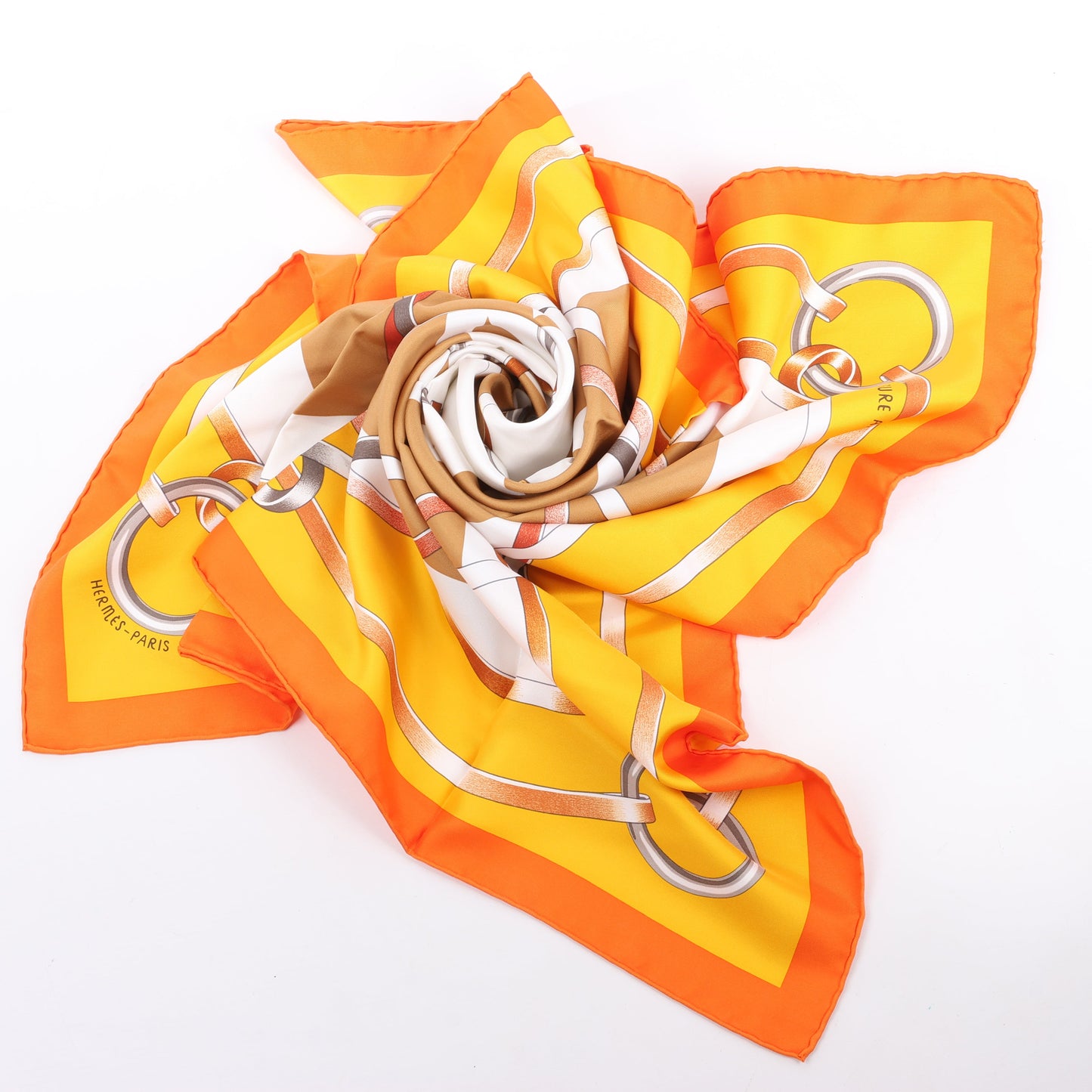 Hermès Carré 90 " FIGURE ARTISTIQUE" 100% Silk Scarf in Orange