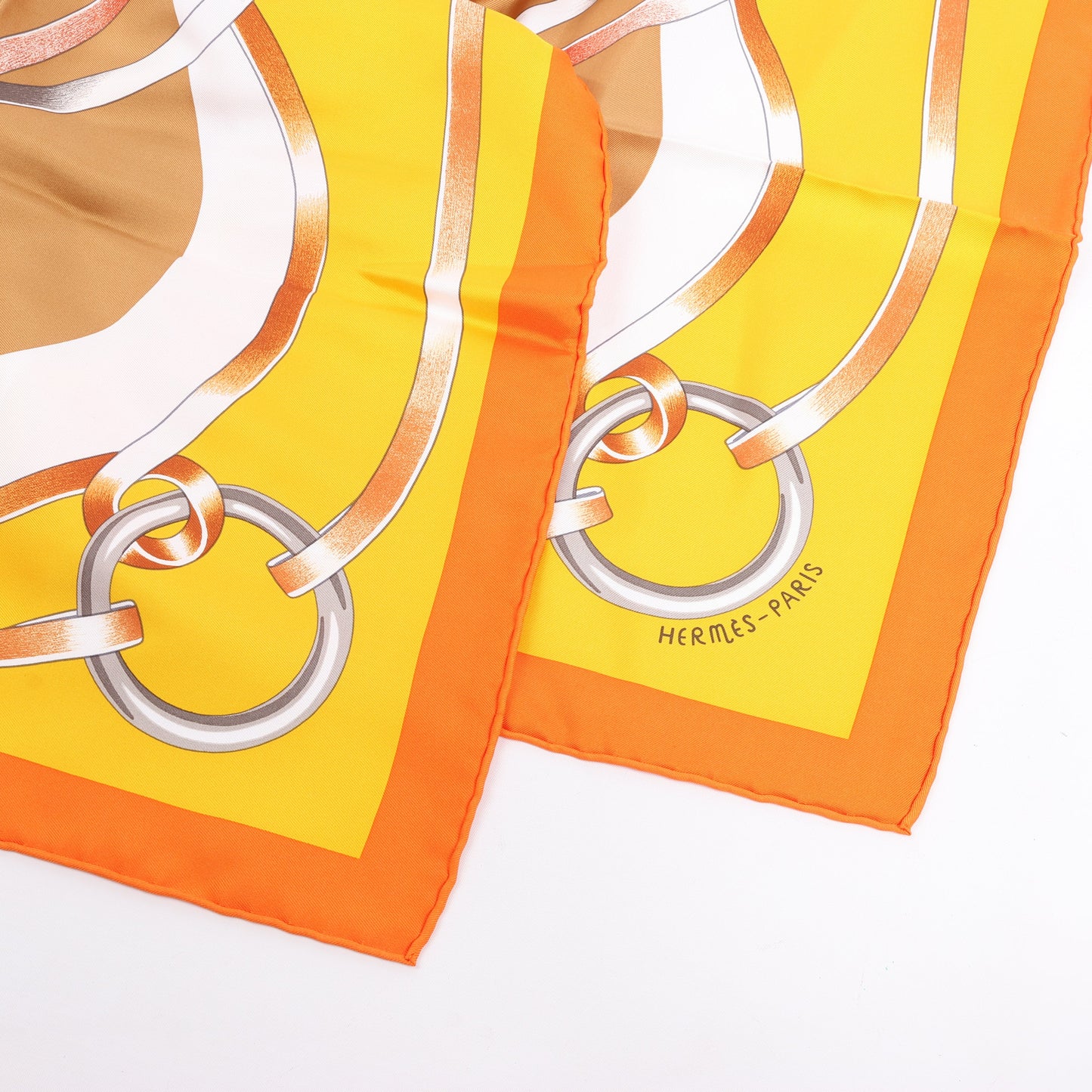 Hermès Carré 90 " FIGURE ARTISTIQUE" 100% Silk Scarf in Orange