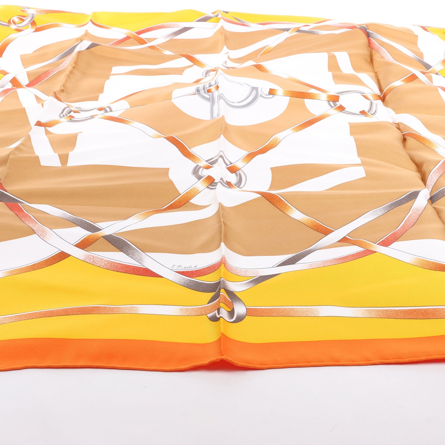 Hermès Carré 90 " FIGURE ARTISTIQUE" 100% Silk Scarf in Orange