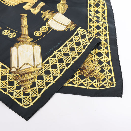Hermès Carré 90 "Feux de Route" 100% Silk Scarf in Black x Gold