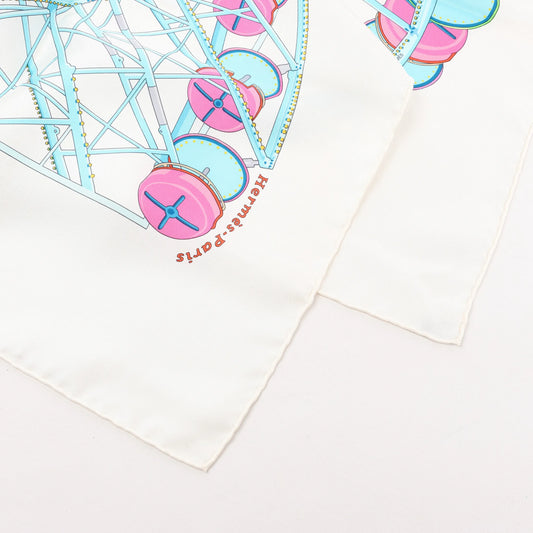 Hermès Carré 90 "GRANDE ROUE" Silk handkerchief in White x Blue