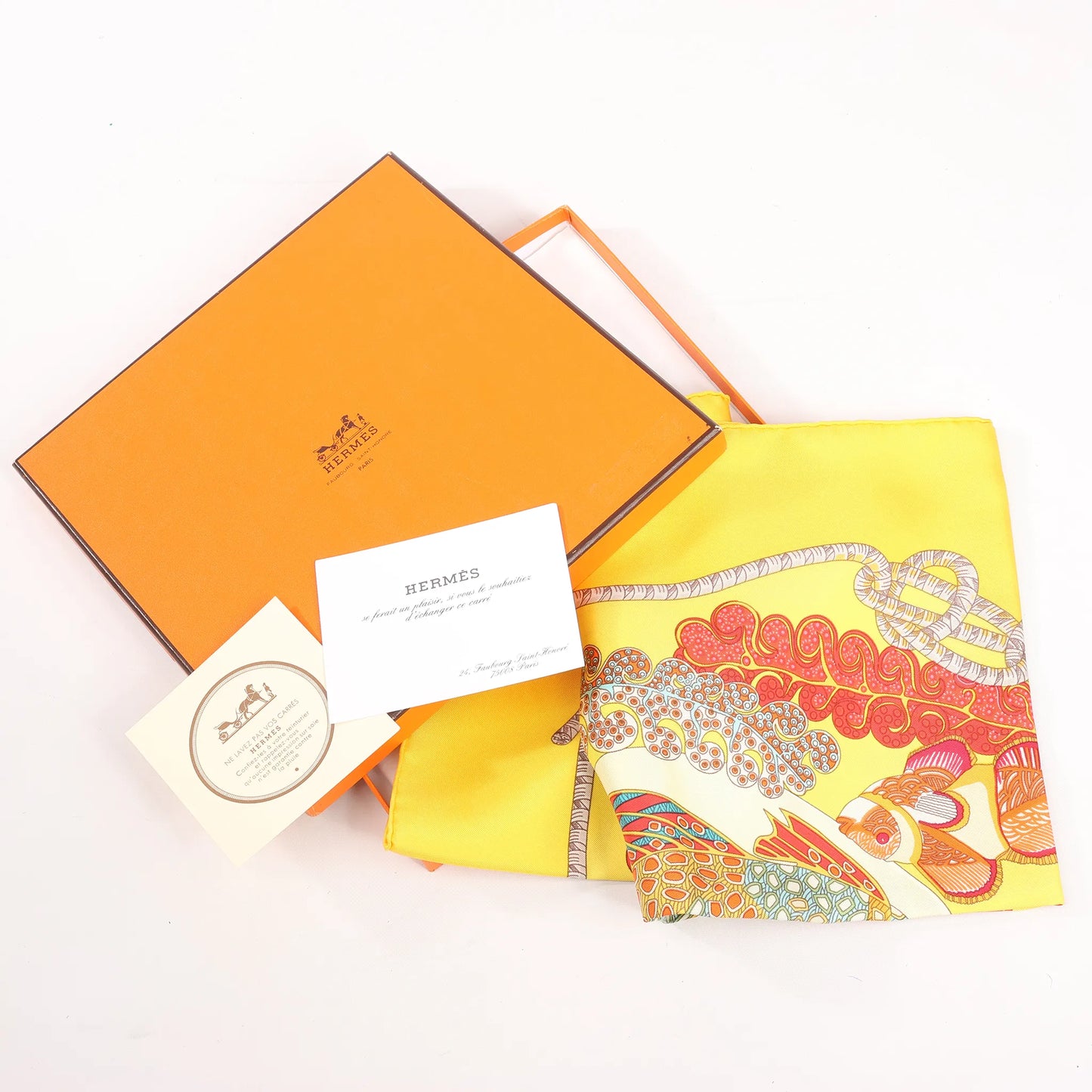 Hermès Carré 90 "GRANDS FONDS" Silk handkerchief in Yellow