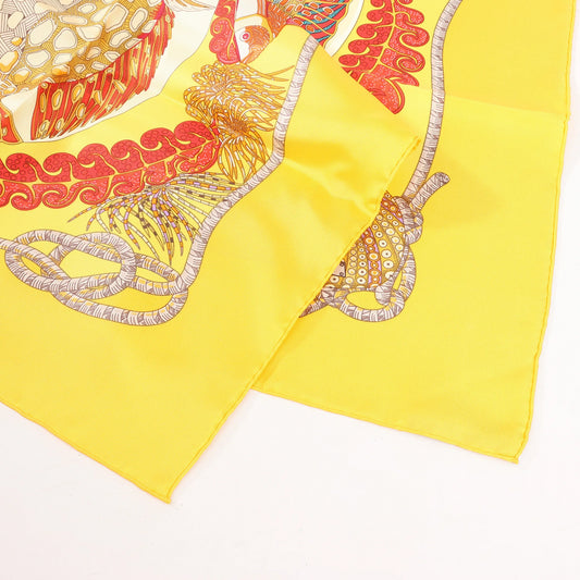 Hermès Carré 90 "GRANDS FONDS" Silk handkerchief in Yellow