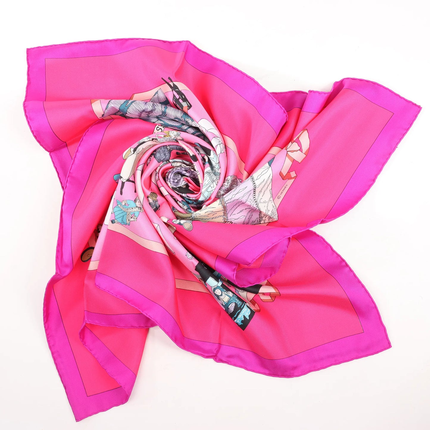 Hermès Carré 90 "HELLO DOLLY" Silk handkerchief in Pink