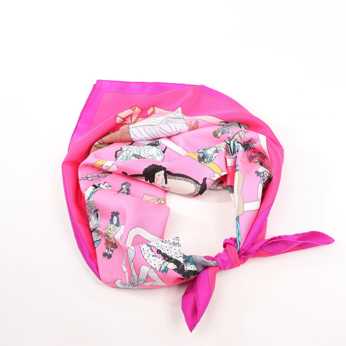 Hermès Carré 90 "HELLO DOLLY" Silk handkerchief in Pink