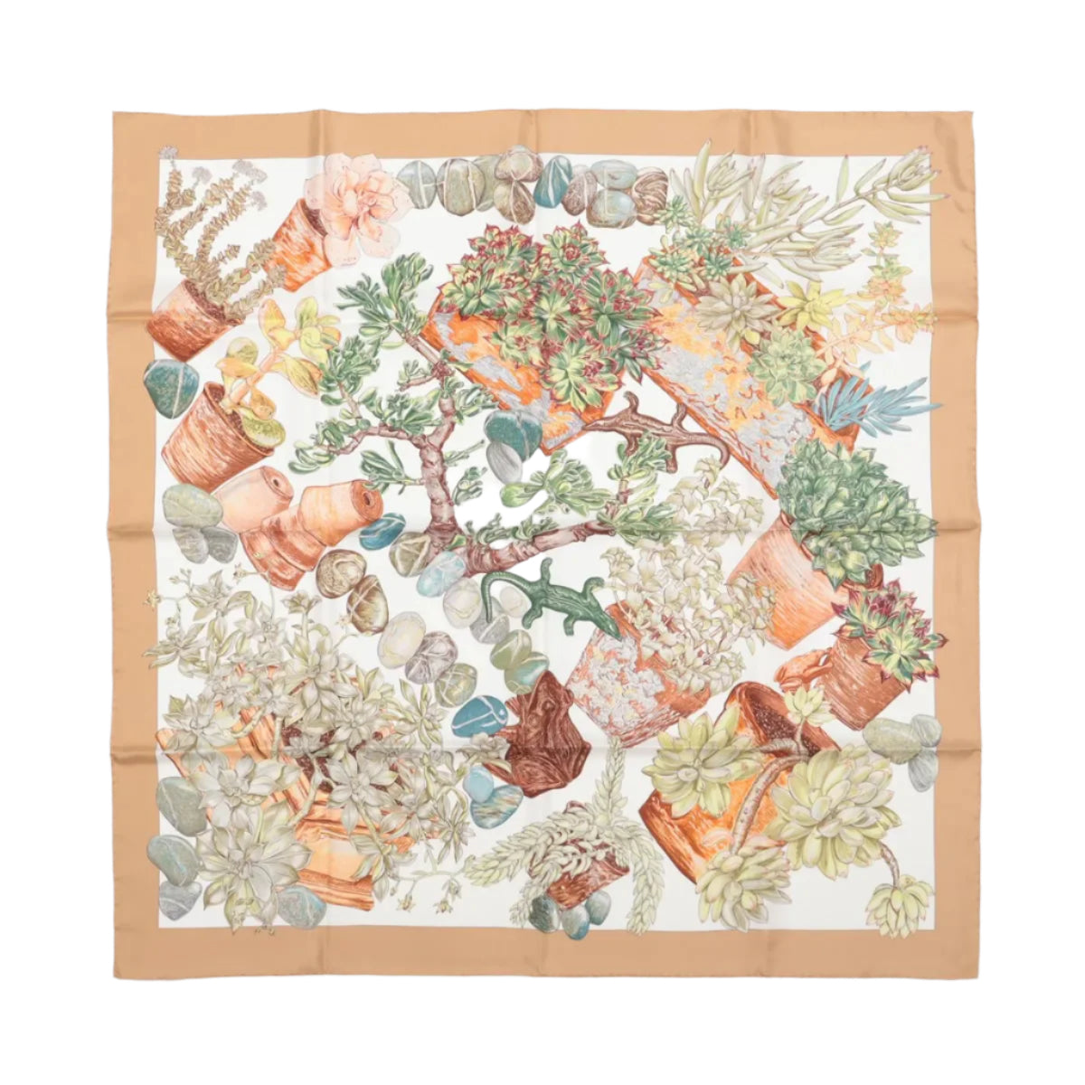 Hermès Carré 90 "JARDIN SECRET" 100% Silk Scarf in Beige