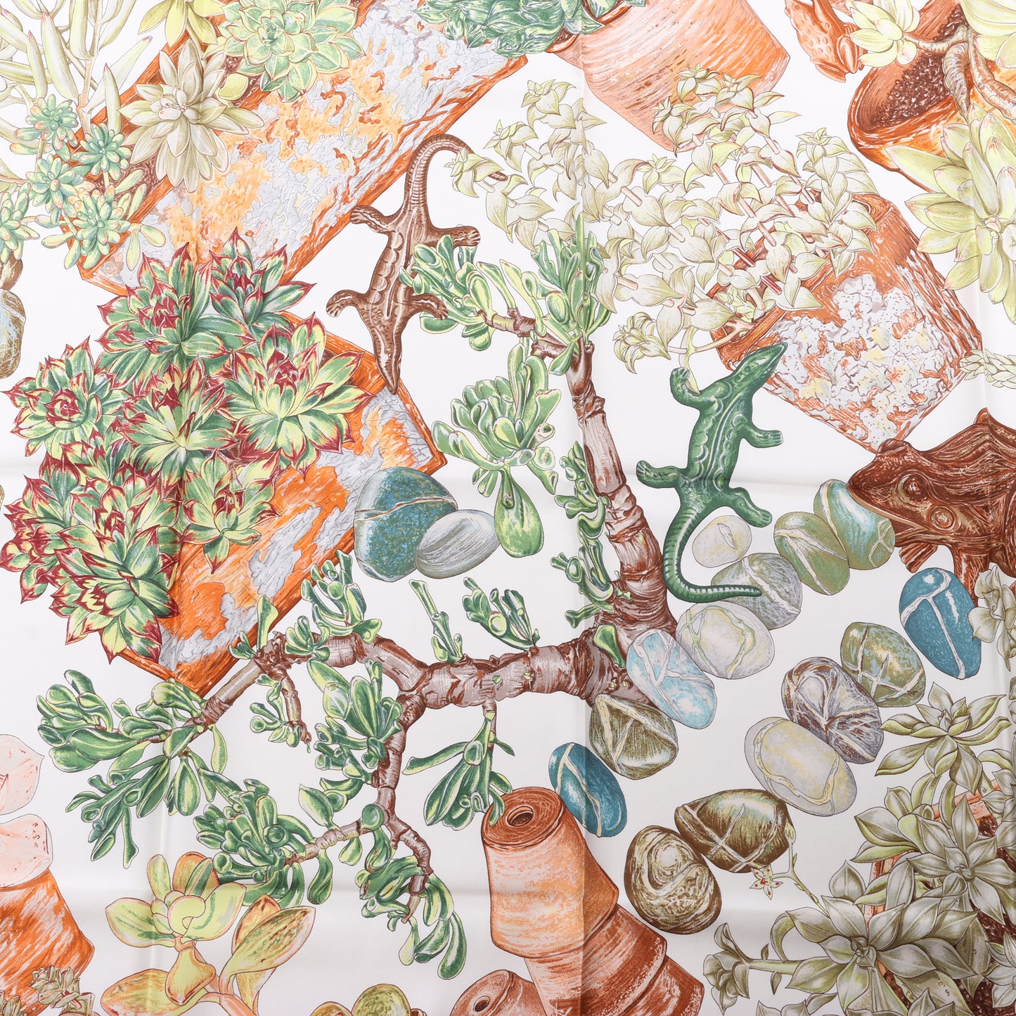 Hermès Carré 90 "JARDIN SECRET" 100% Silk Scarf in Beige