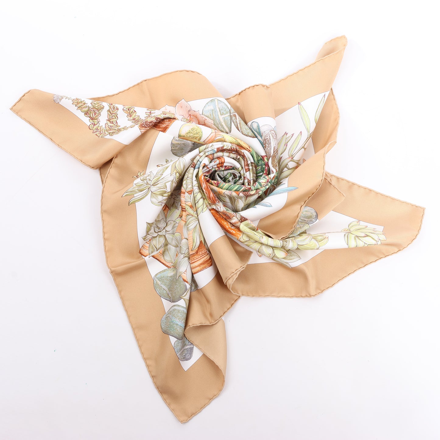 Hermès Carré 90 "JARDIN SECRET" 100% Silk Scarf in Beige